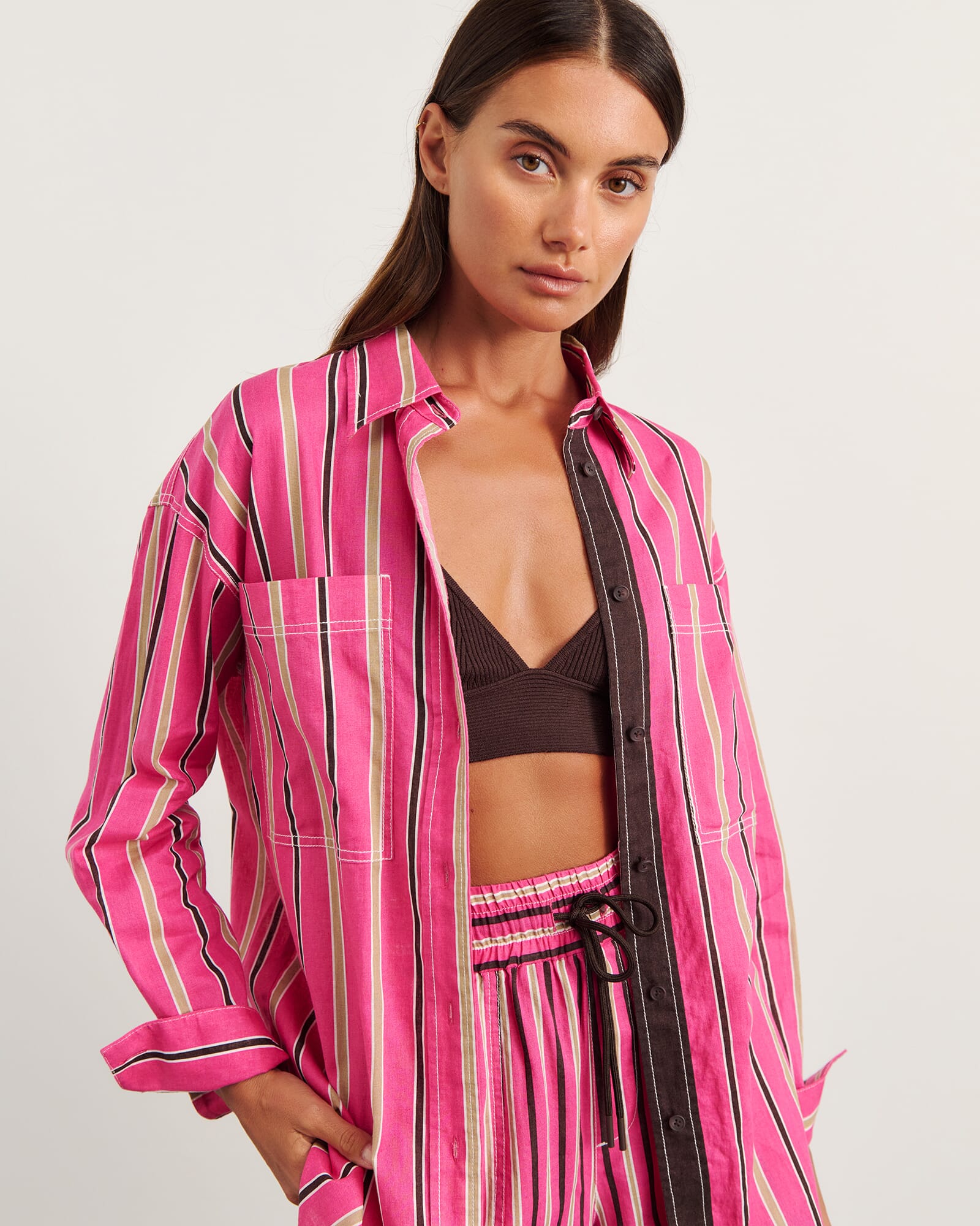 JAG winona stripe shirt pinkmulti