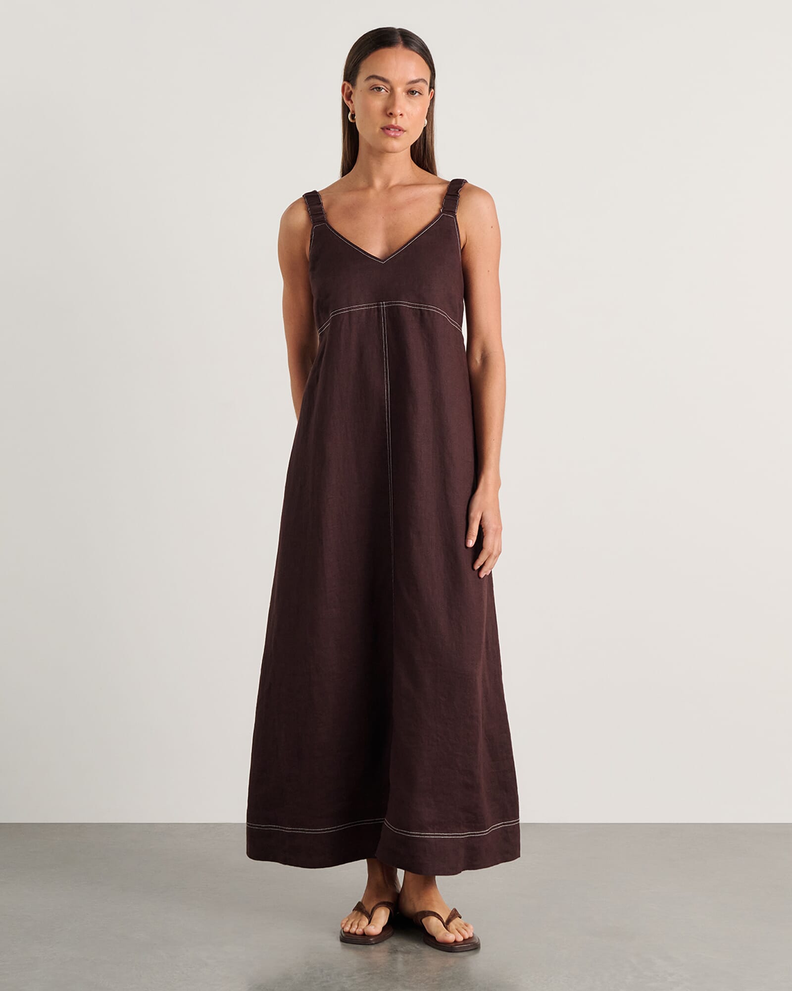 JAG sara linen midi dress darkchocolate