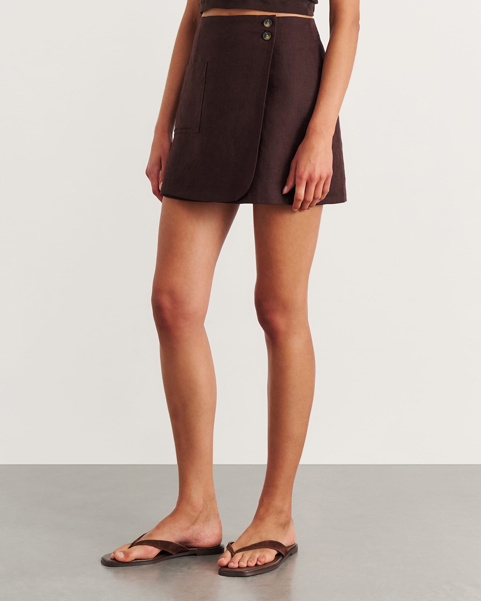 JAG kayla linen wrap mini skirt darkchocolate