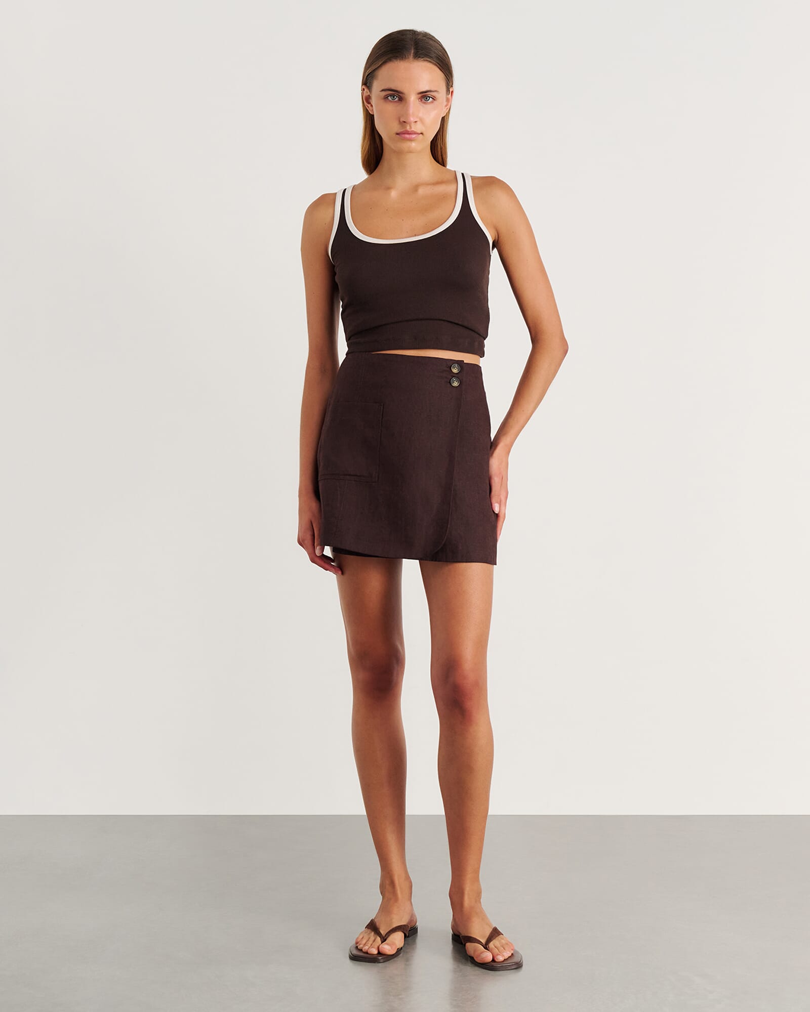 JAG kayla linen wrap mini skirt darkchocolate