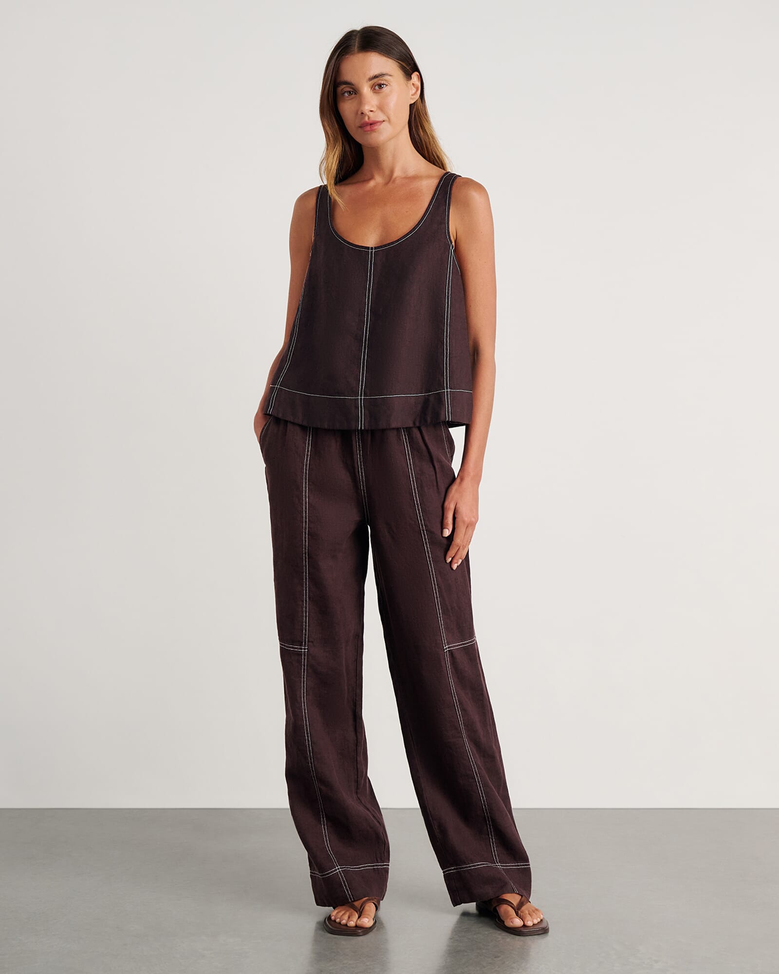 JAG sabine linen scoop cami darkchocolate