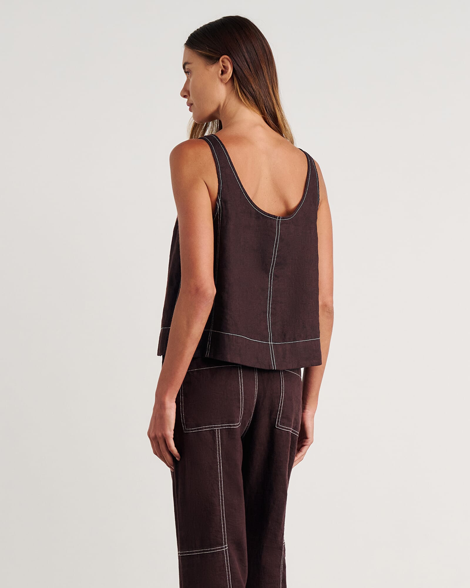 JAG sabine linen scoop cami darkchocolate