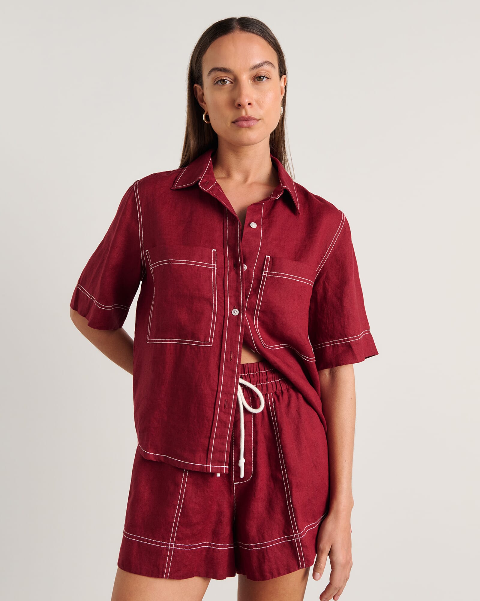 JAG gigi relaxed short sleeve shirt burgundy