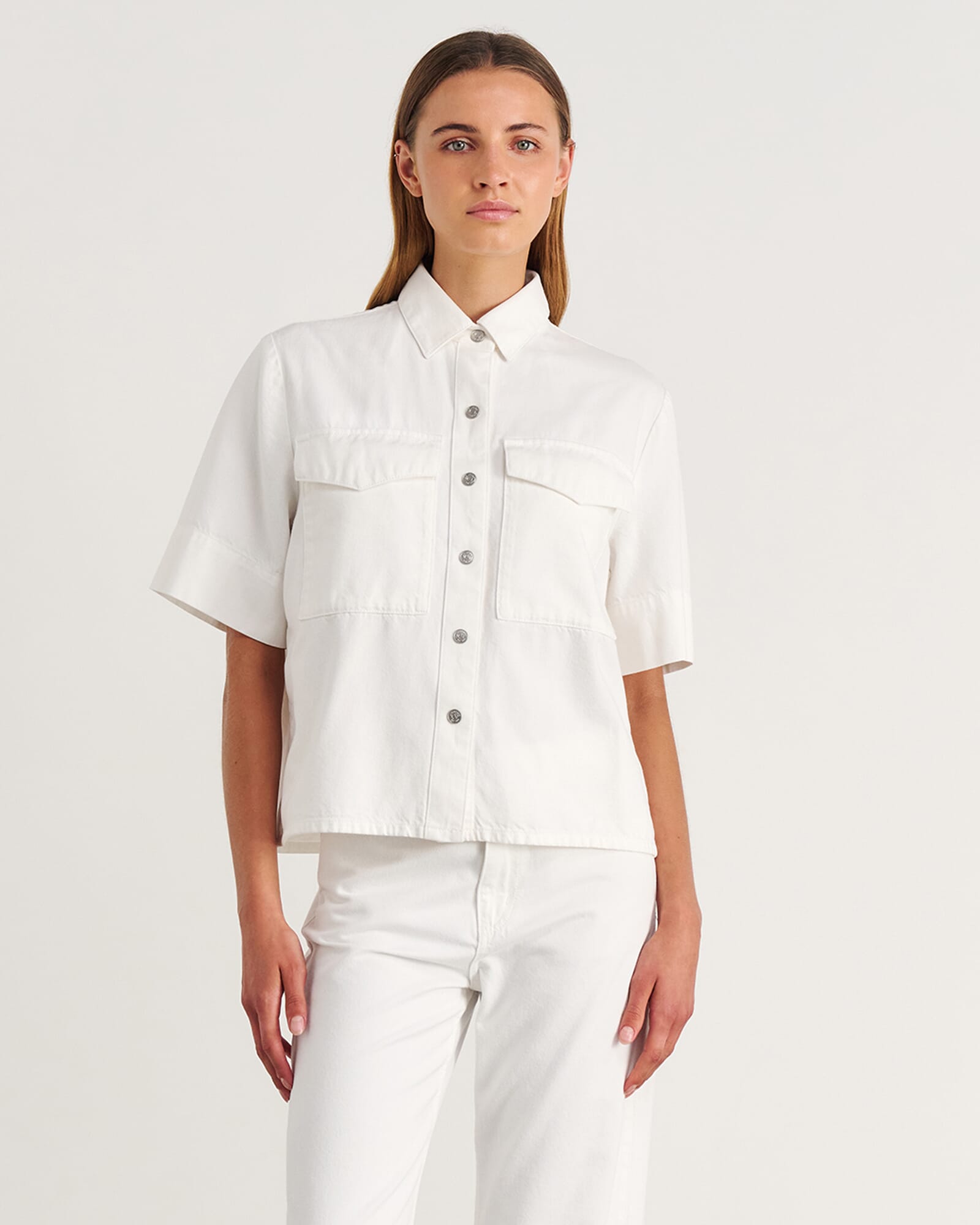 JAG carrie denim short sleeve shirt white