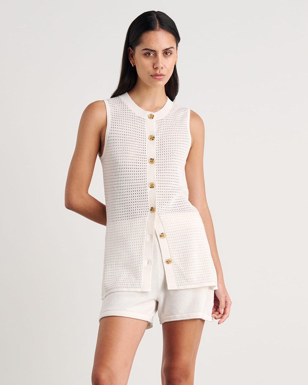 JAG brita longline knit vest milk