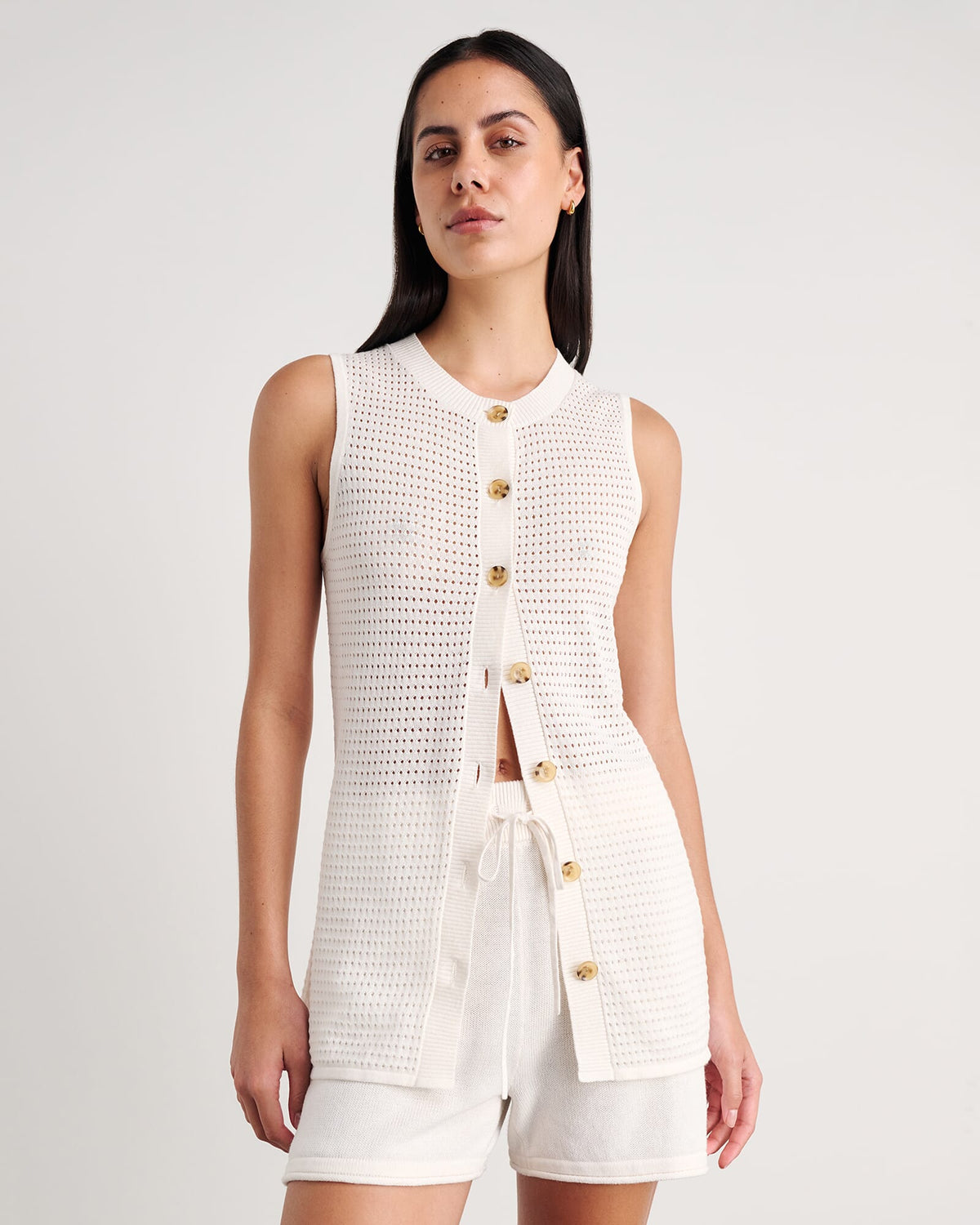 JAG brita longline knit vest milk
