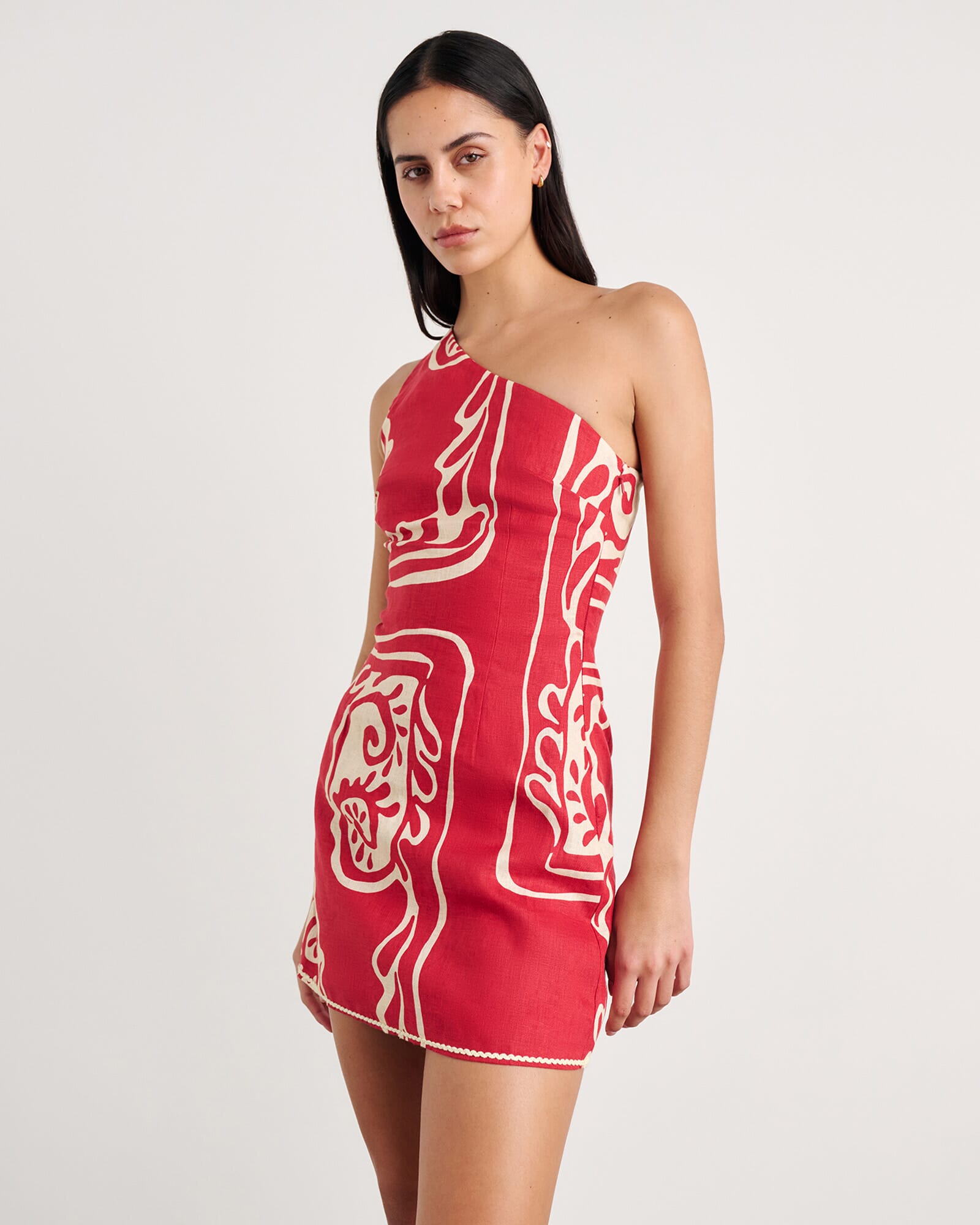 JAG ceezee asymmetric linen mini dress redmulti