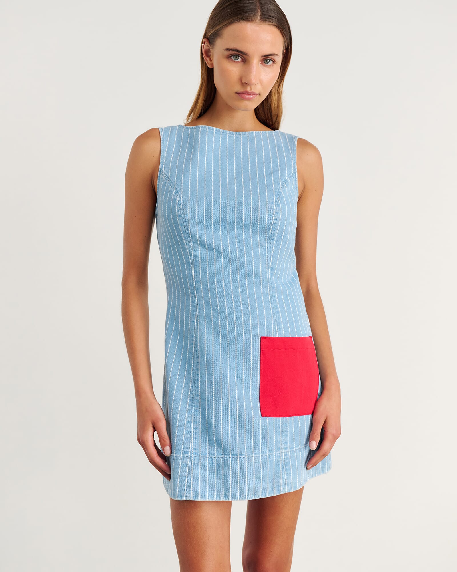 JAG nfw stripe denim shift dress palebluewhite
