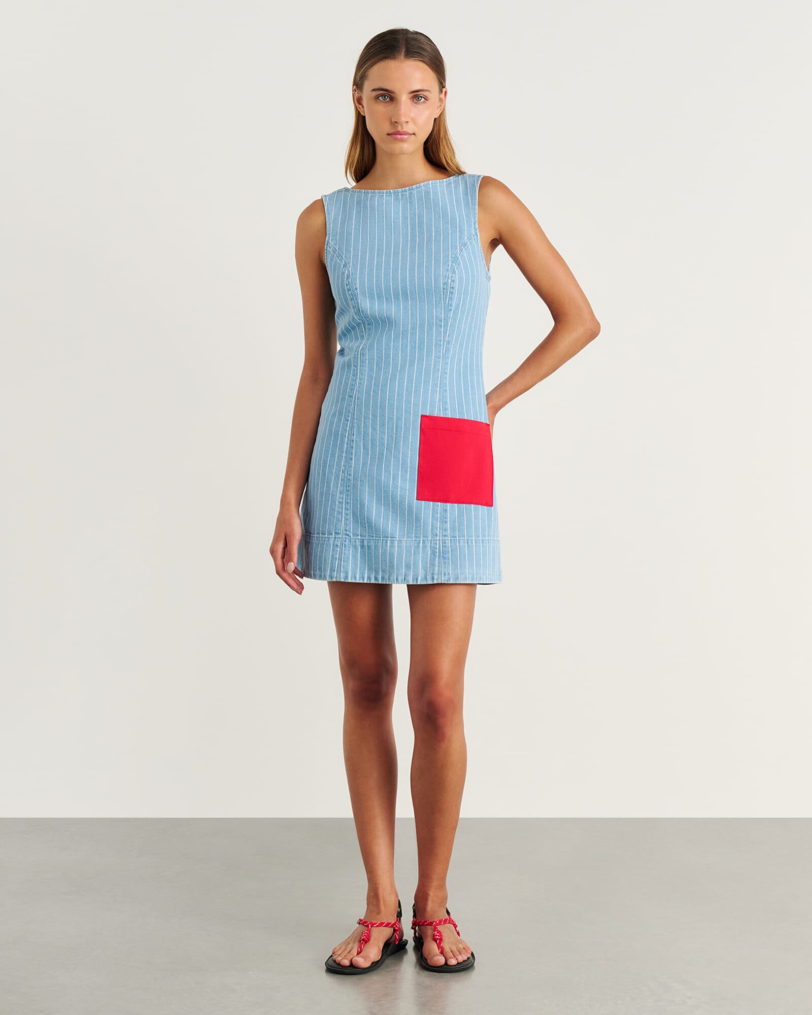 JAG nfw stripe denim shift dress palebluewhite