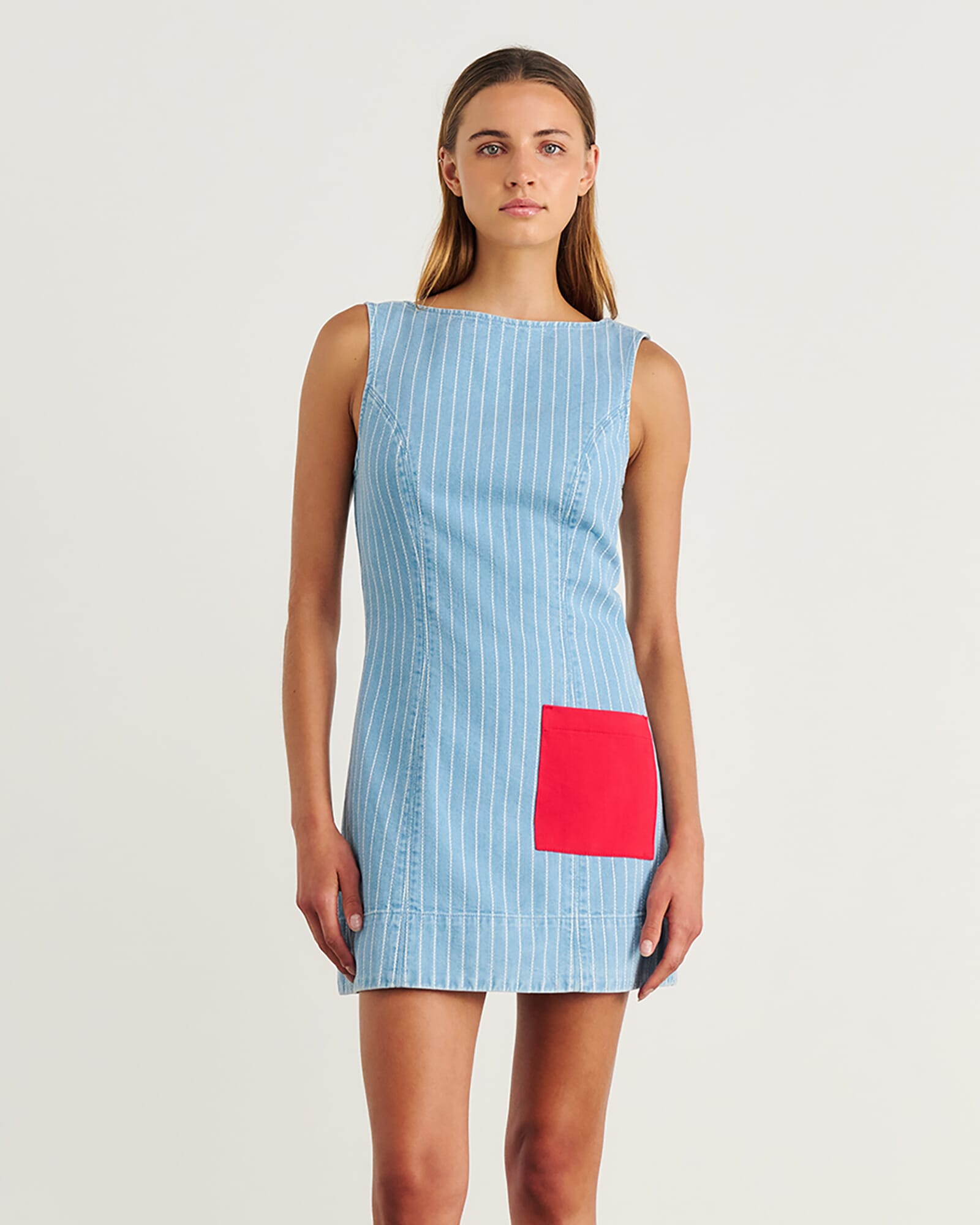 JAG nfw stripe denim shift dress palebluewhite
