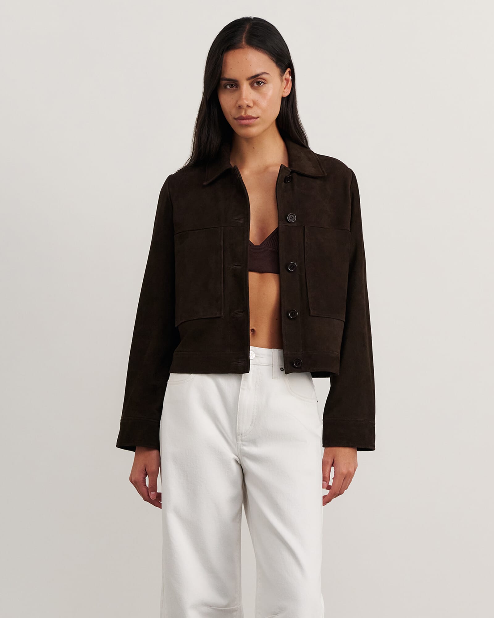 JAG ophelia suede crop shacket darkchocolate