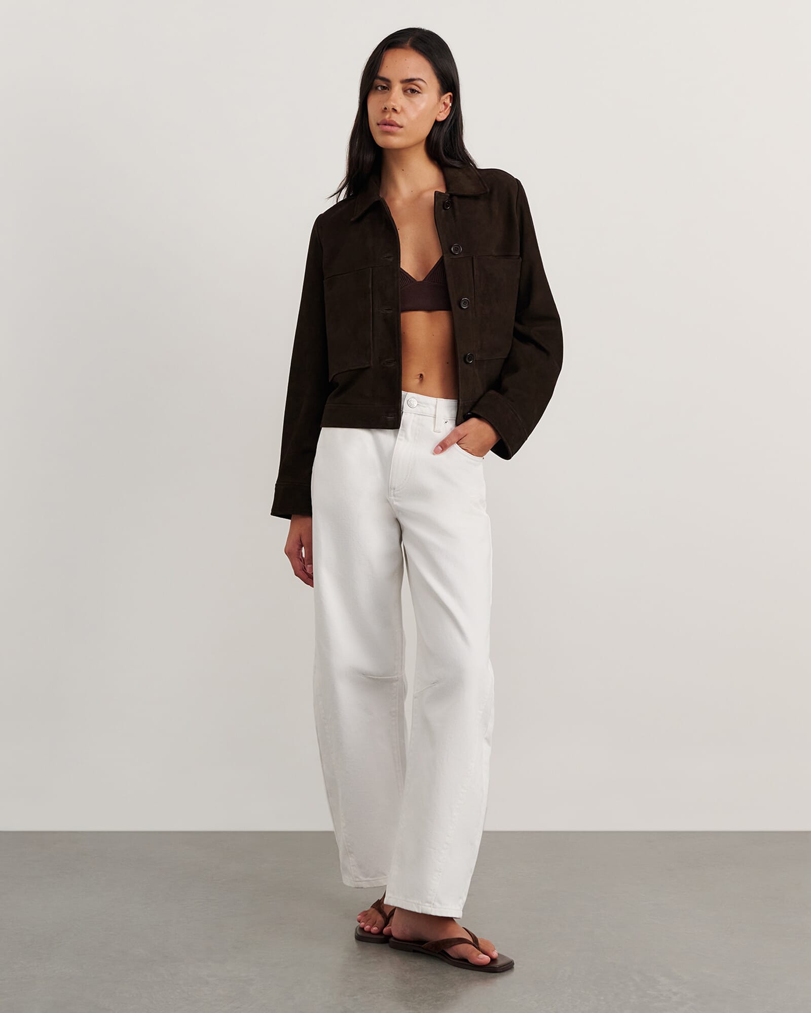 JAG ophelia suede crop shacket darkchocolate