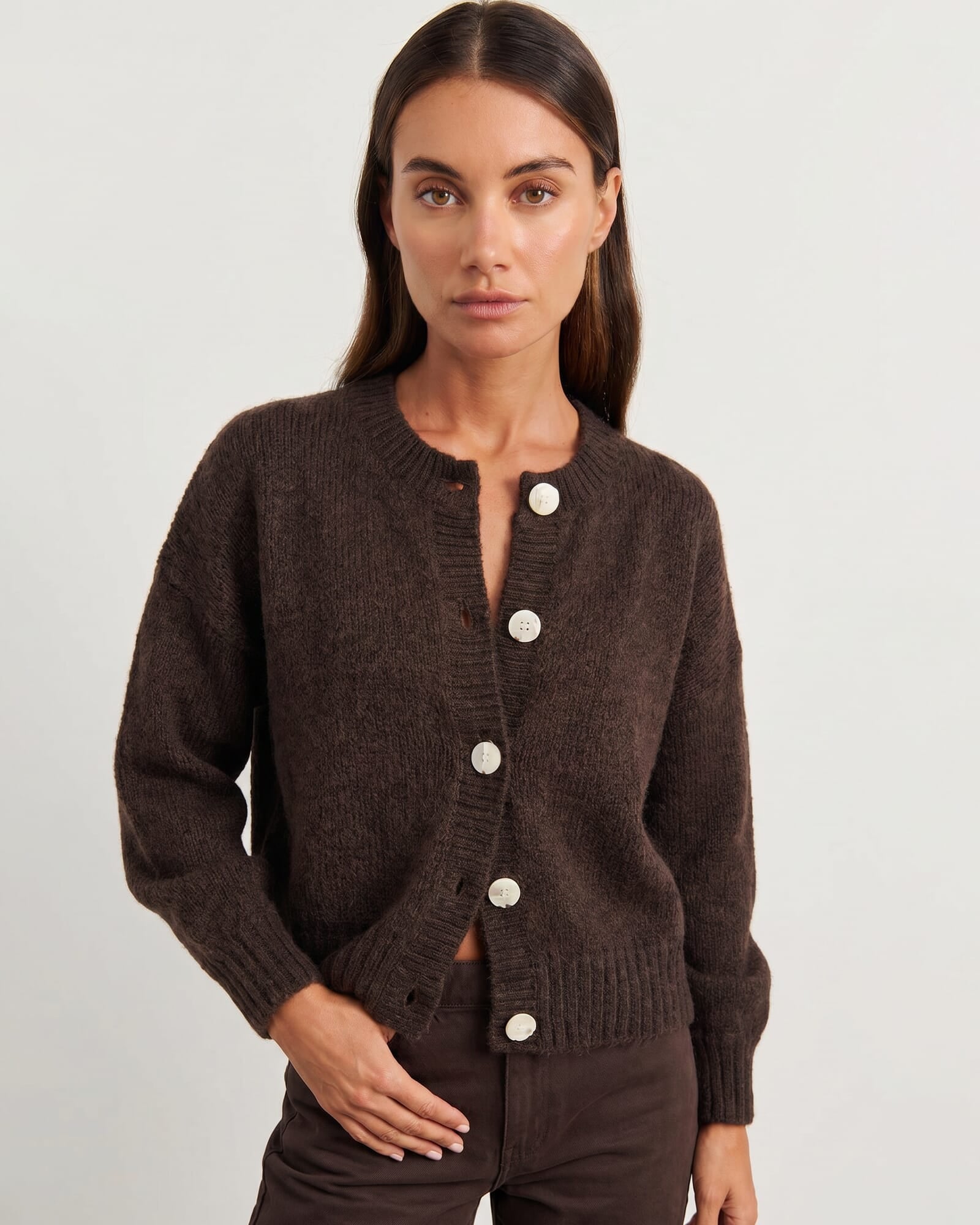 JAG lily fluffy knit cardigan darkchocolate