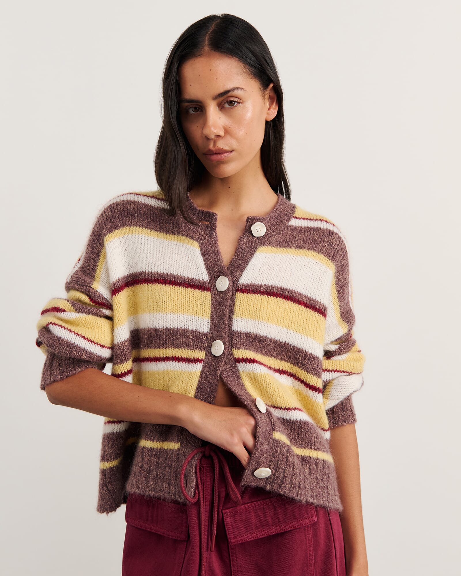 JAG lily fluffy knit cardigan yellowmulti