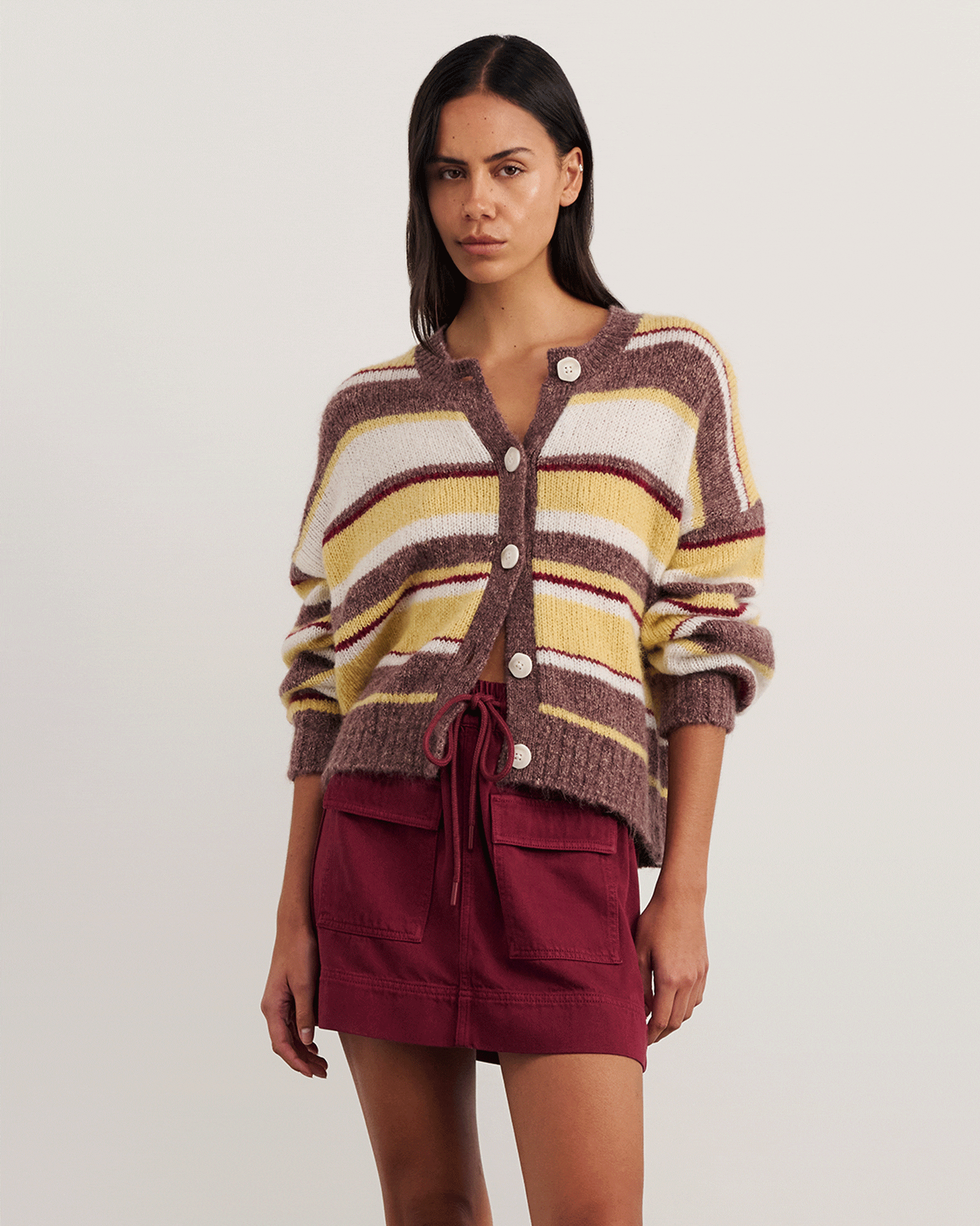 JAG lily fluffy knit cardigan yellowmulti