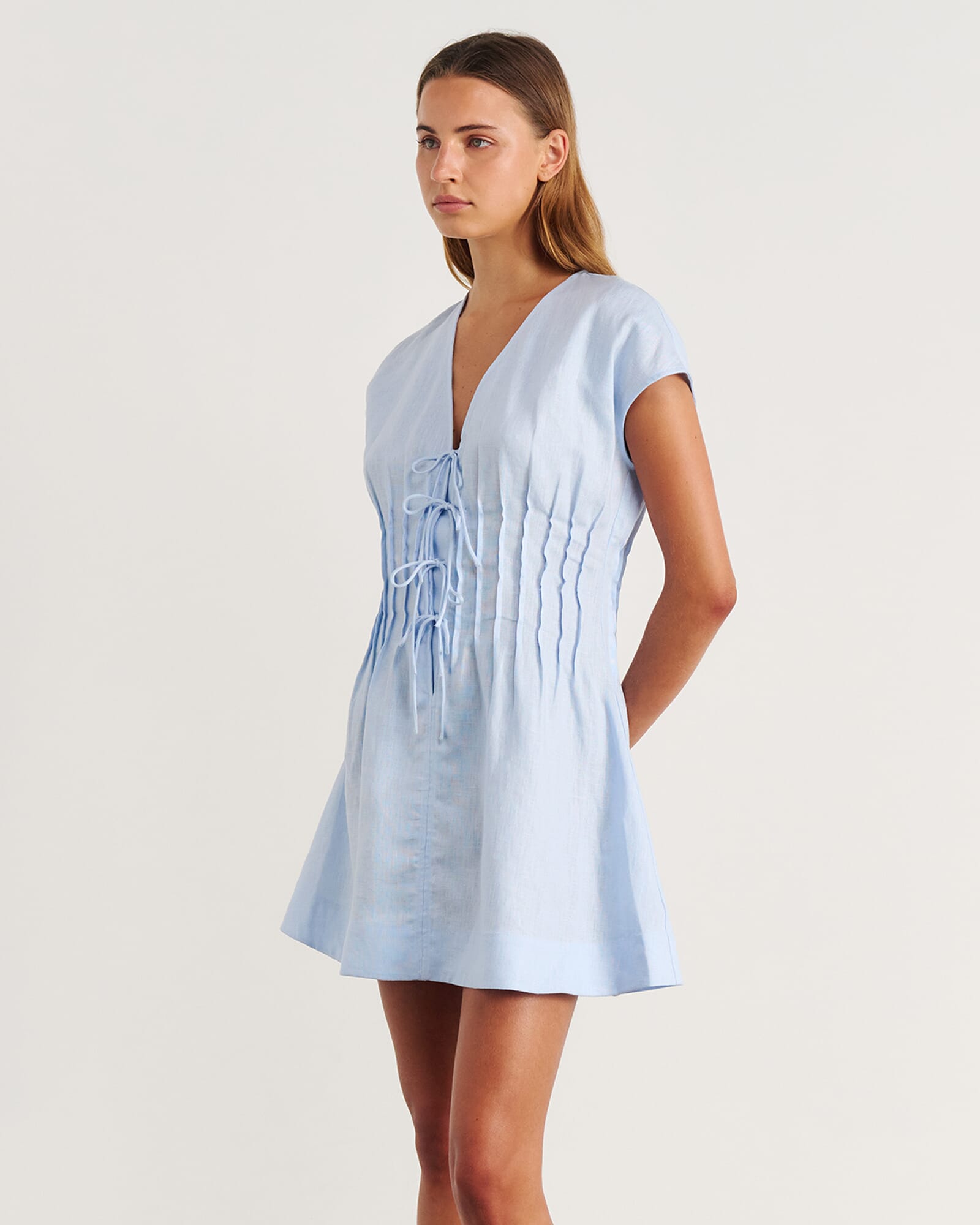 JAG delphine pintuck linen mini dress iceblue