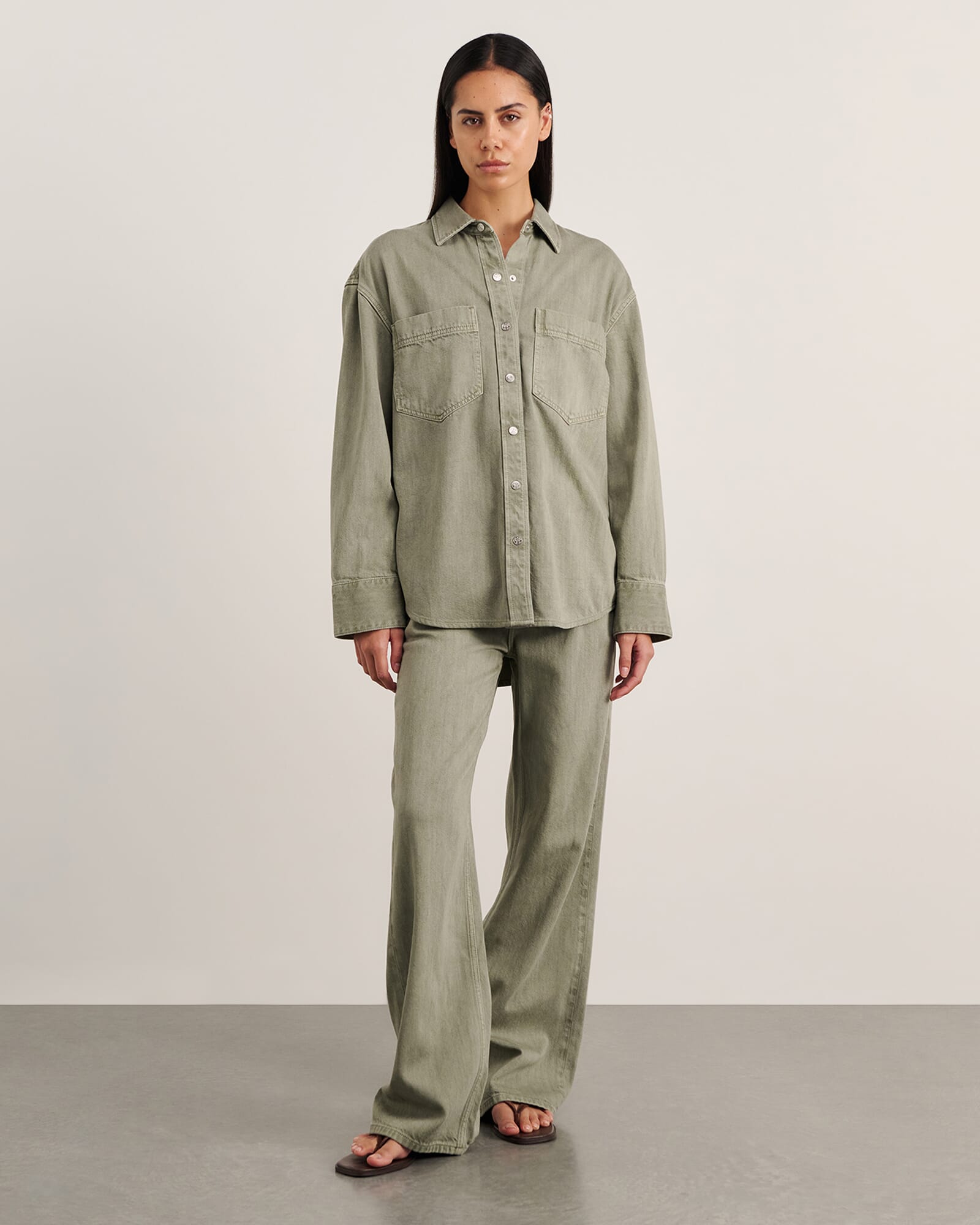 JAG loe denim shacket sage