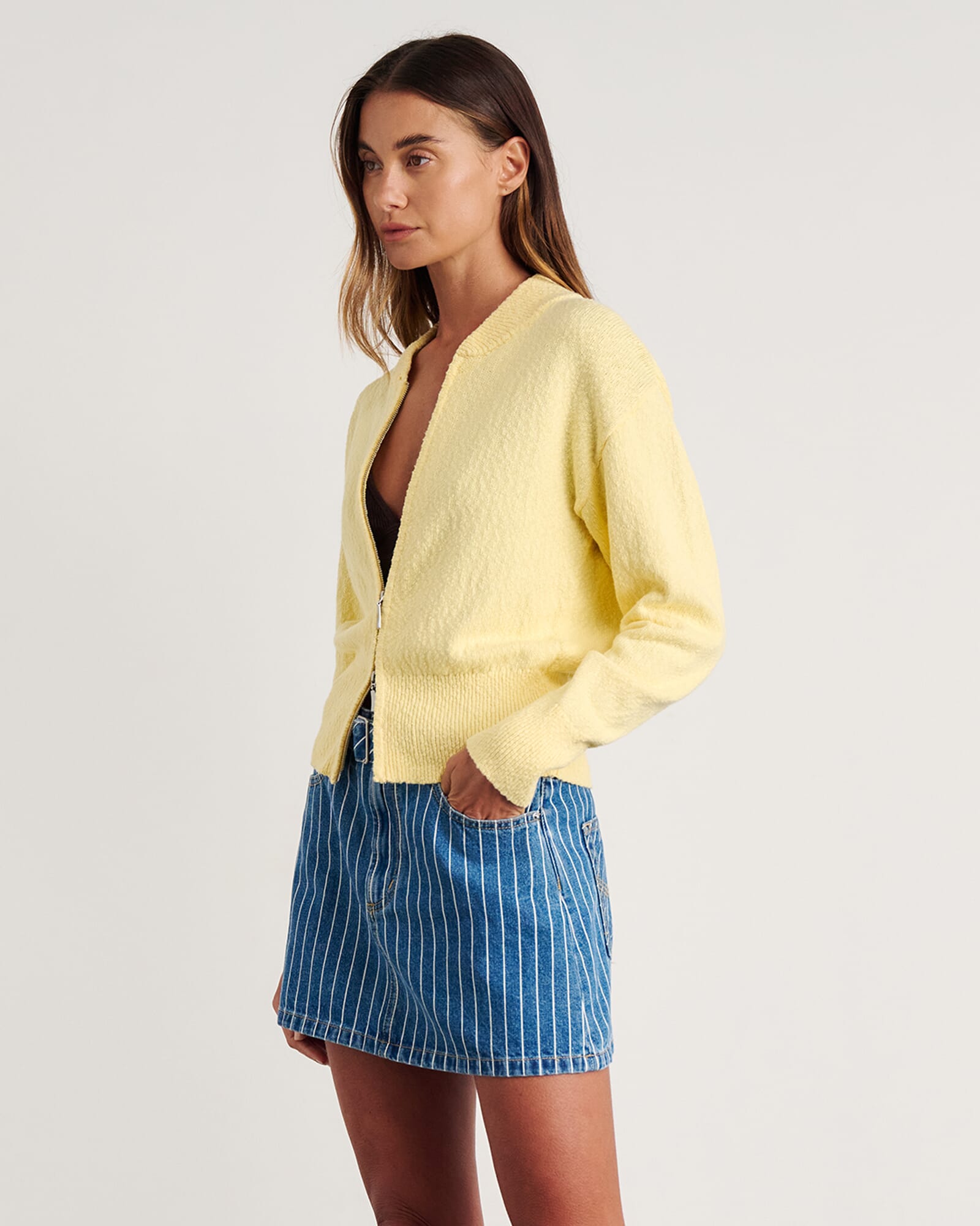 JAG arden zip knit cardigan lemonsorbet