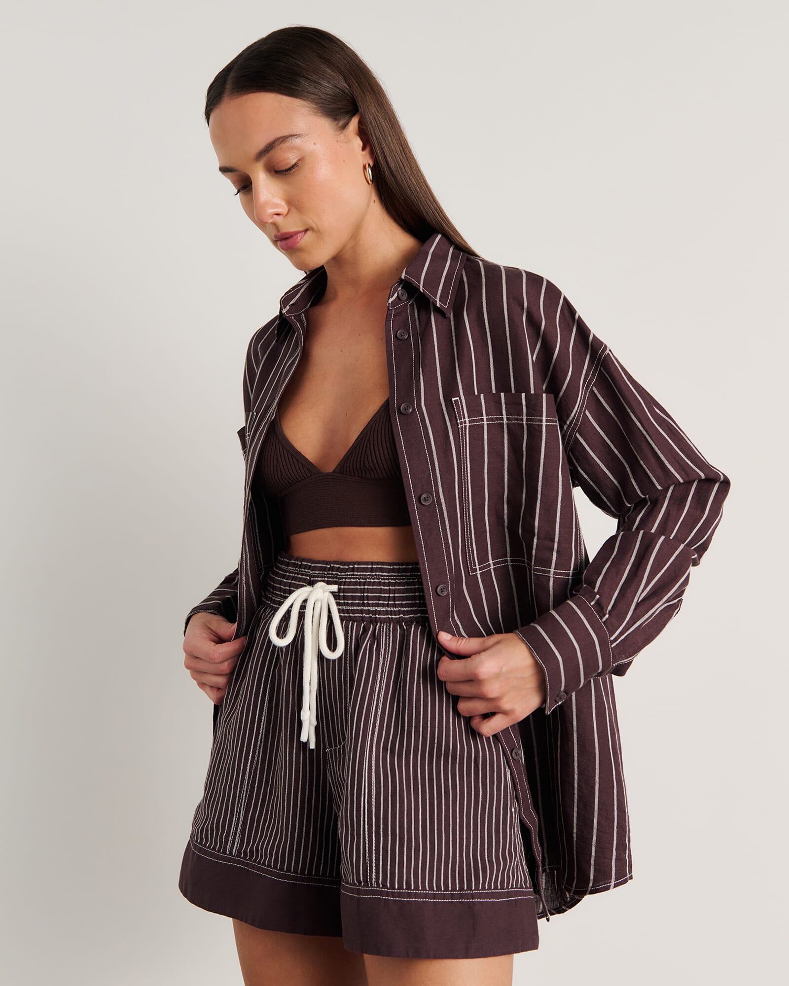 JAG winona stripe shirt brownmulti