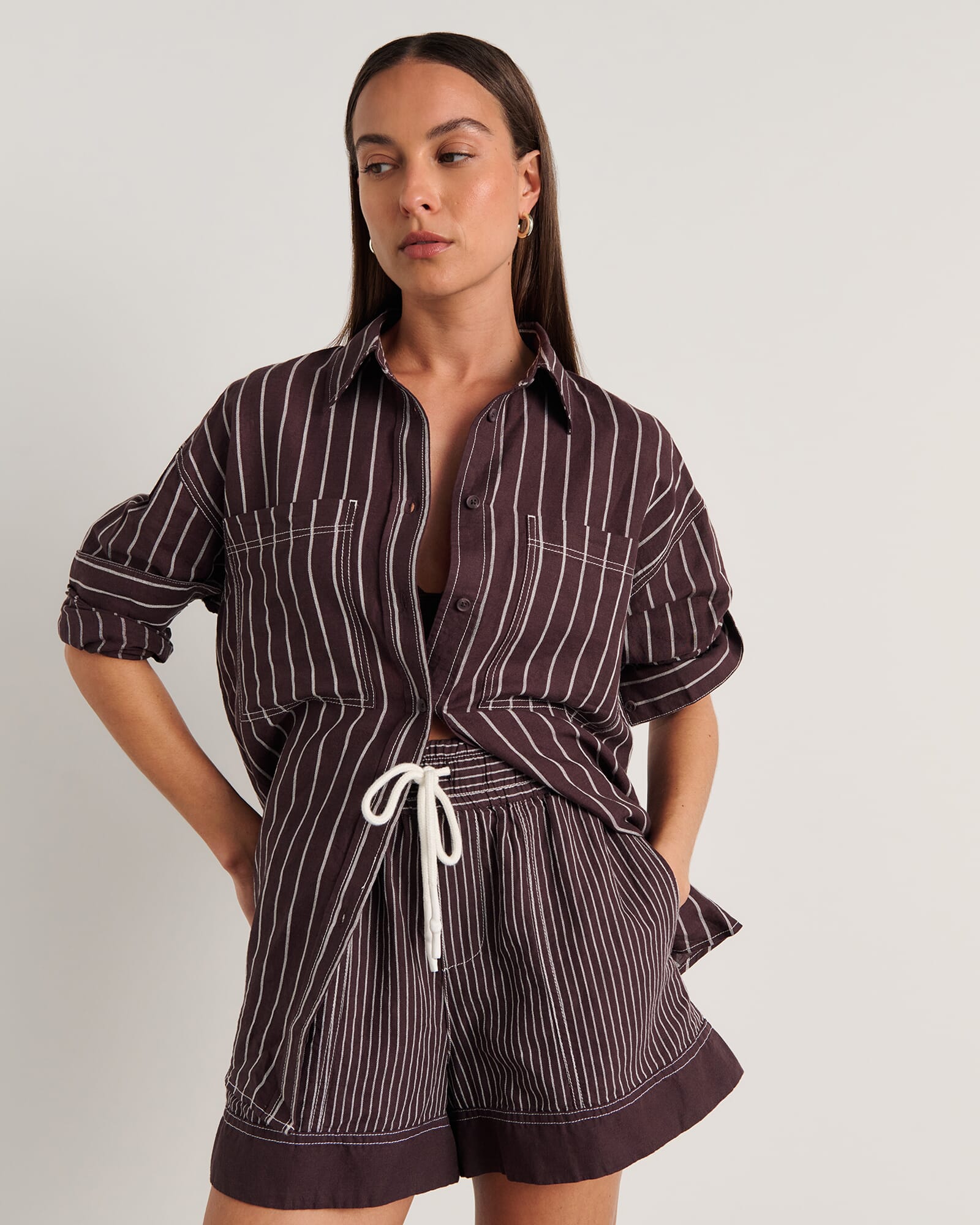 JAG winona stripe shirt brownmulti