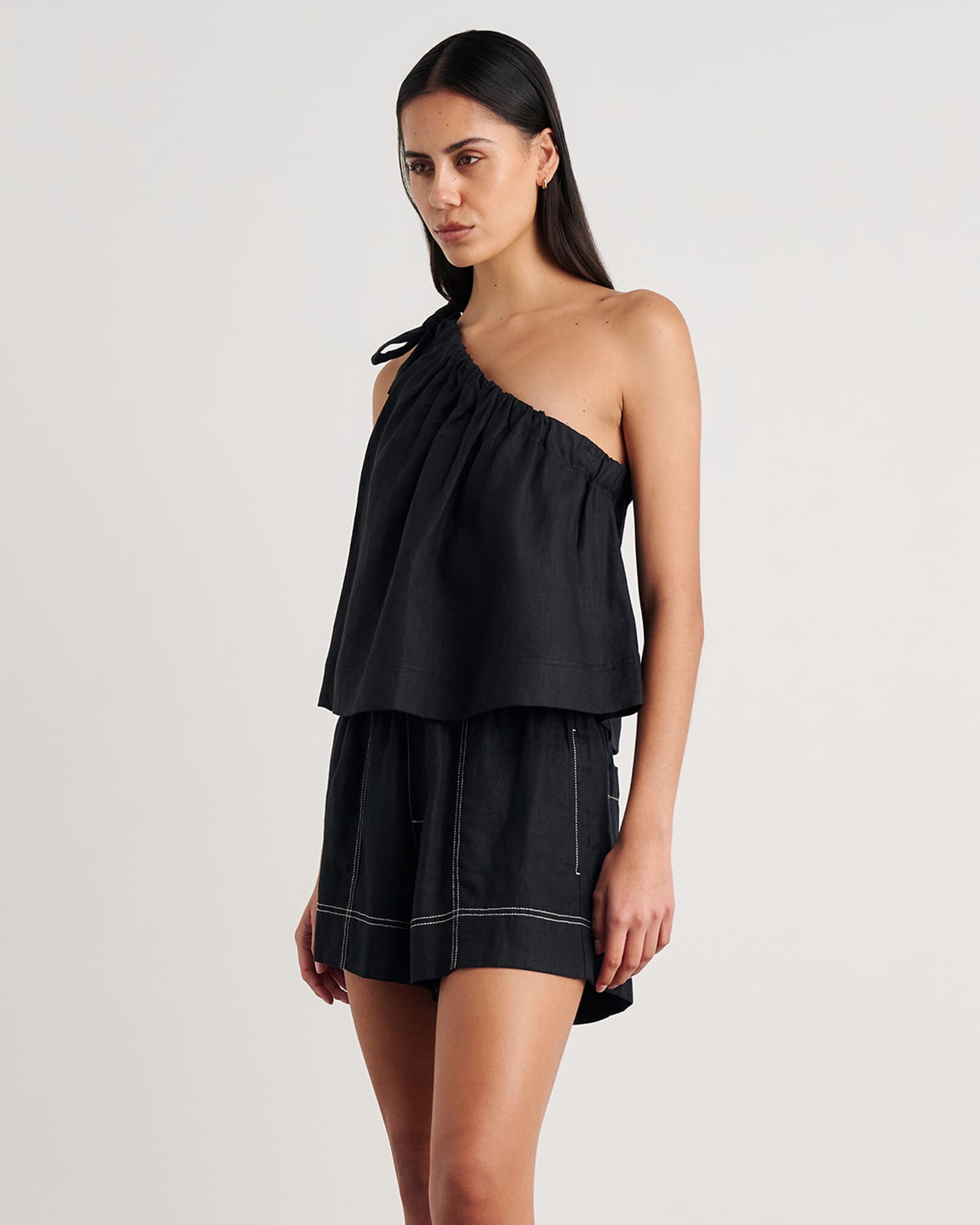 JAG ariel one shoulder linen top black