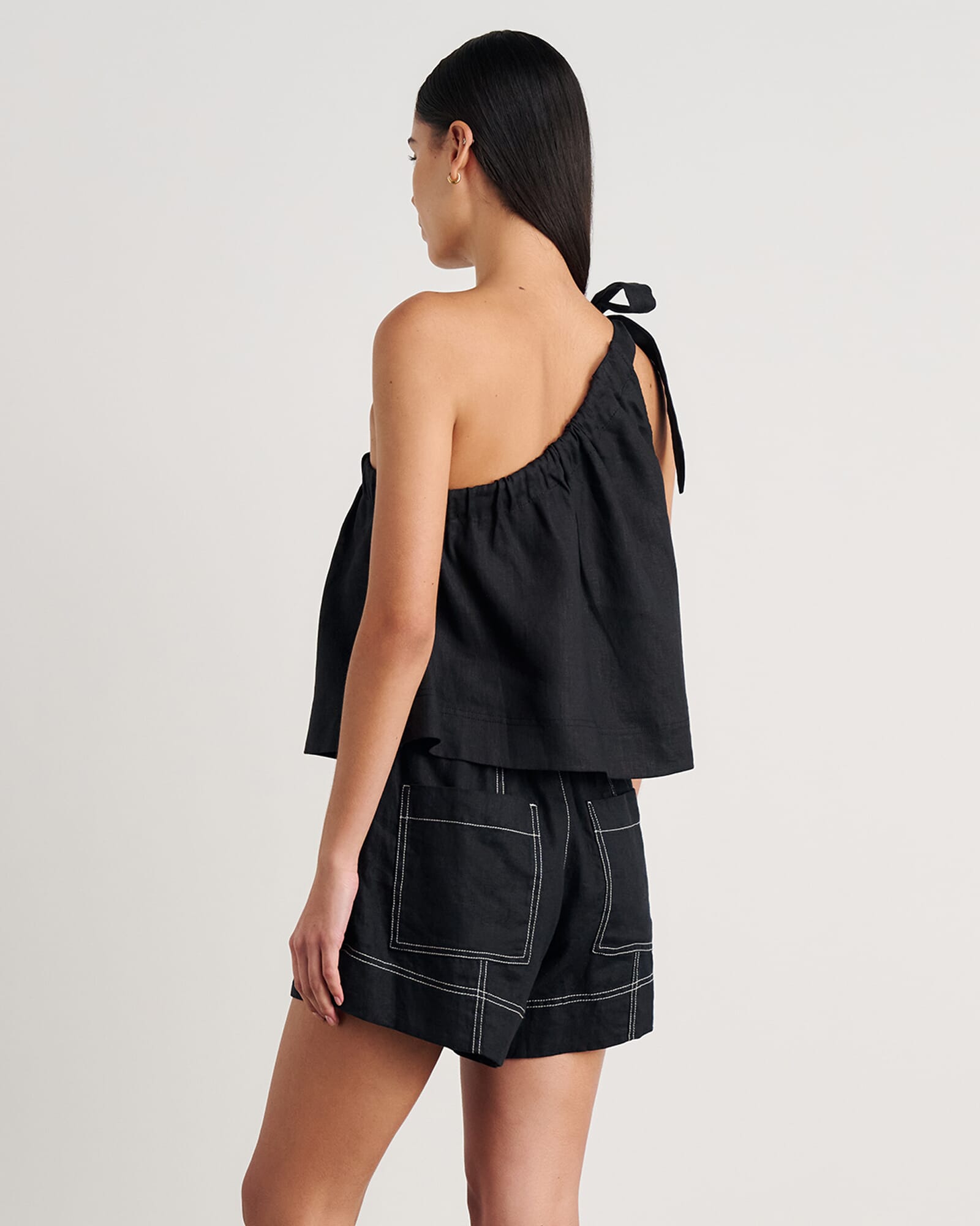 JAG ariel one shoulder linen top black