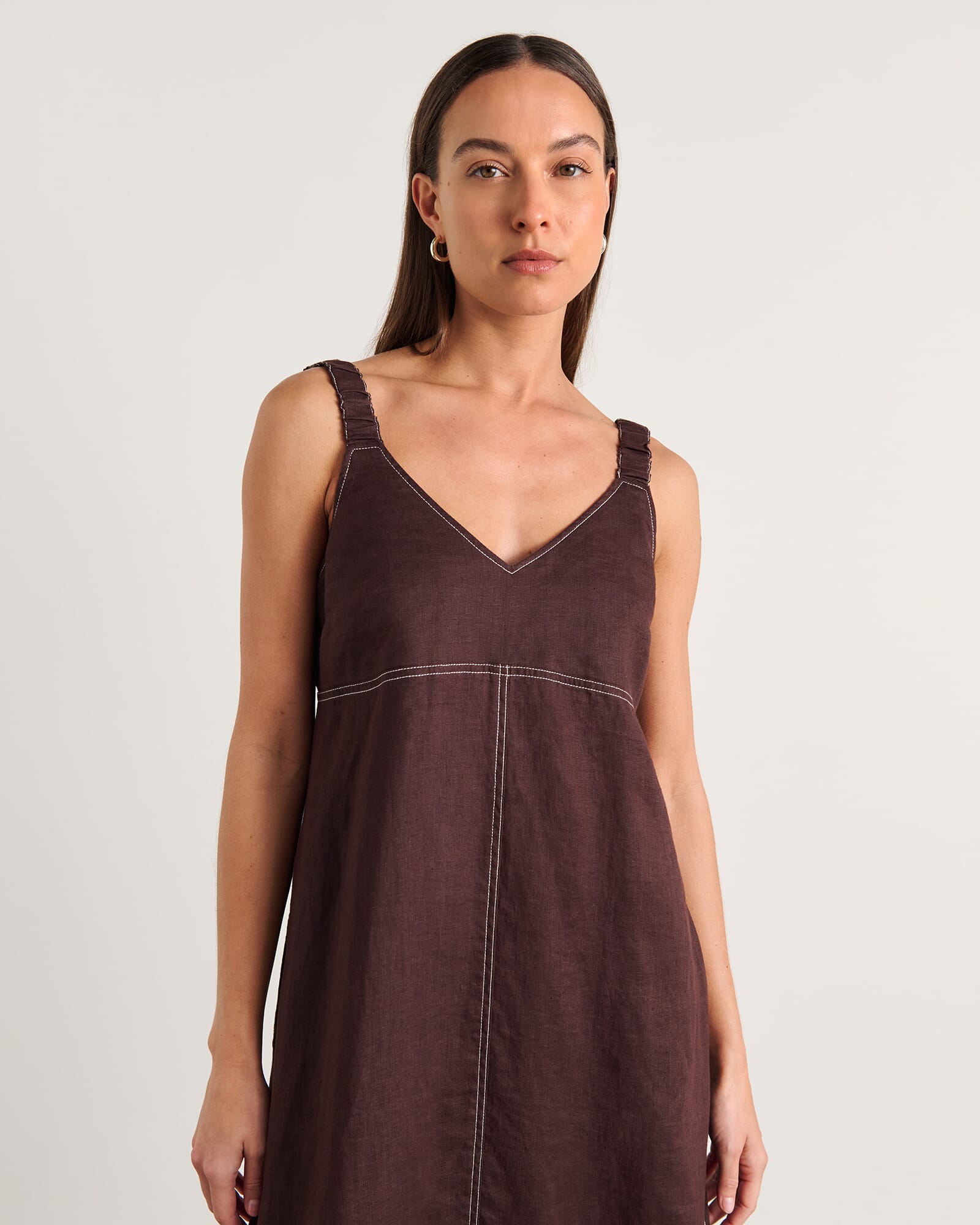 JAG sara linen midi dress darkchocolate