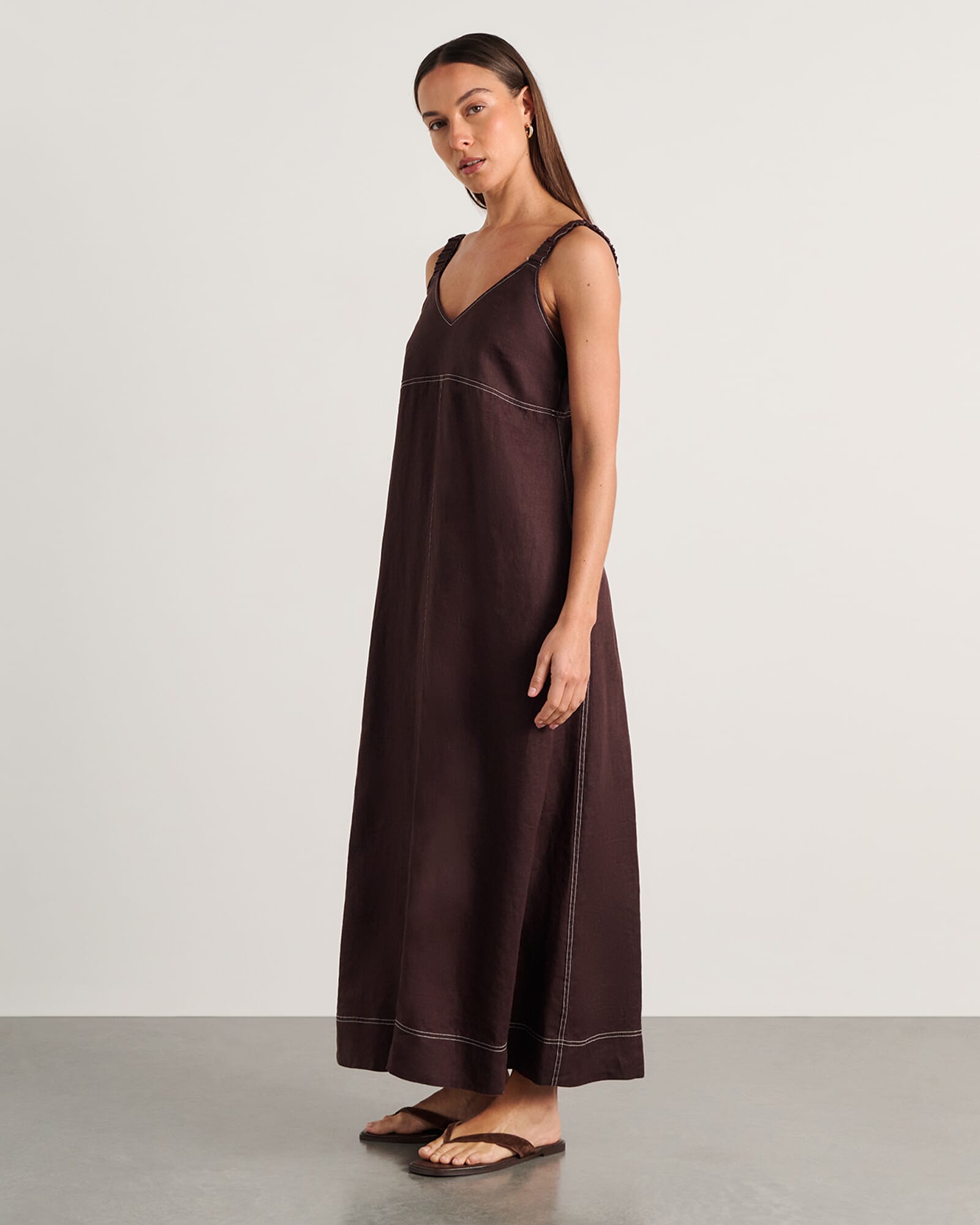 JAG sara linen midi dress darkchocolate