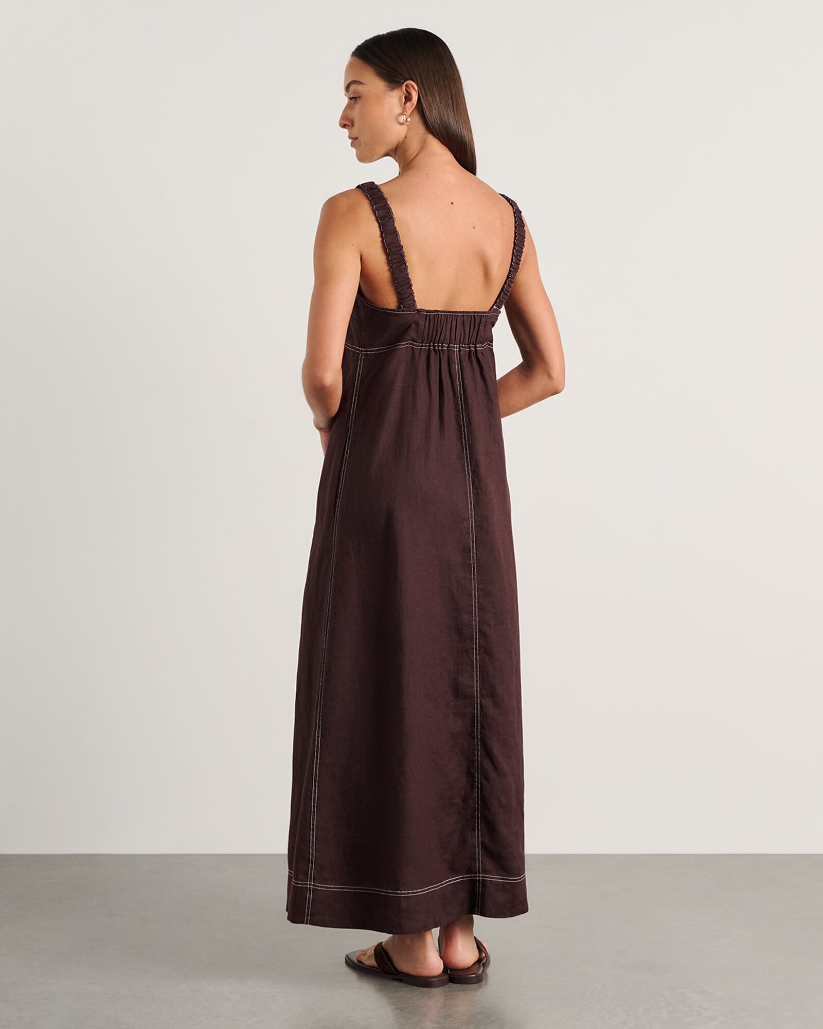 JAG sara linen midi dress darkchocolate