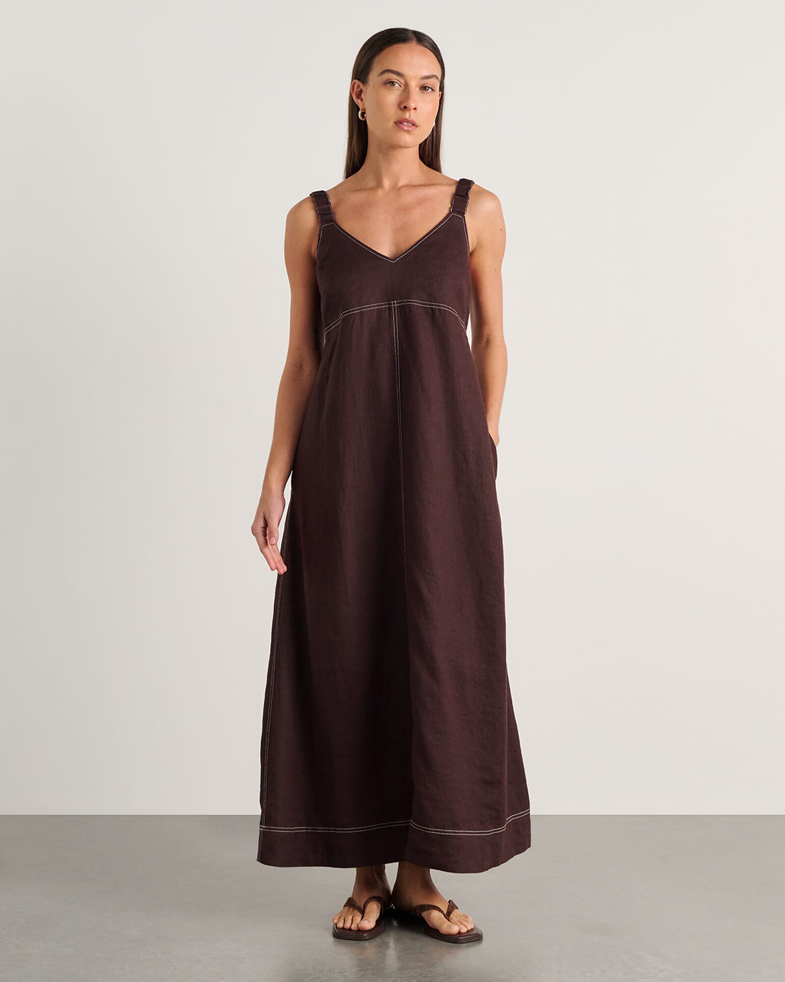 JAG sara linen midi dress darkchocolate