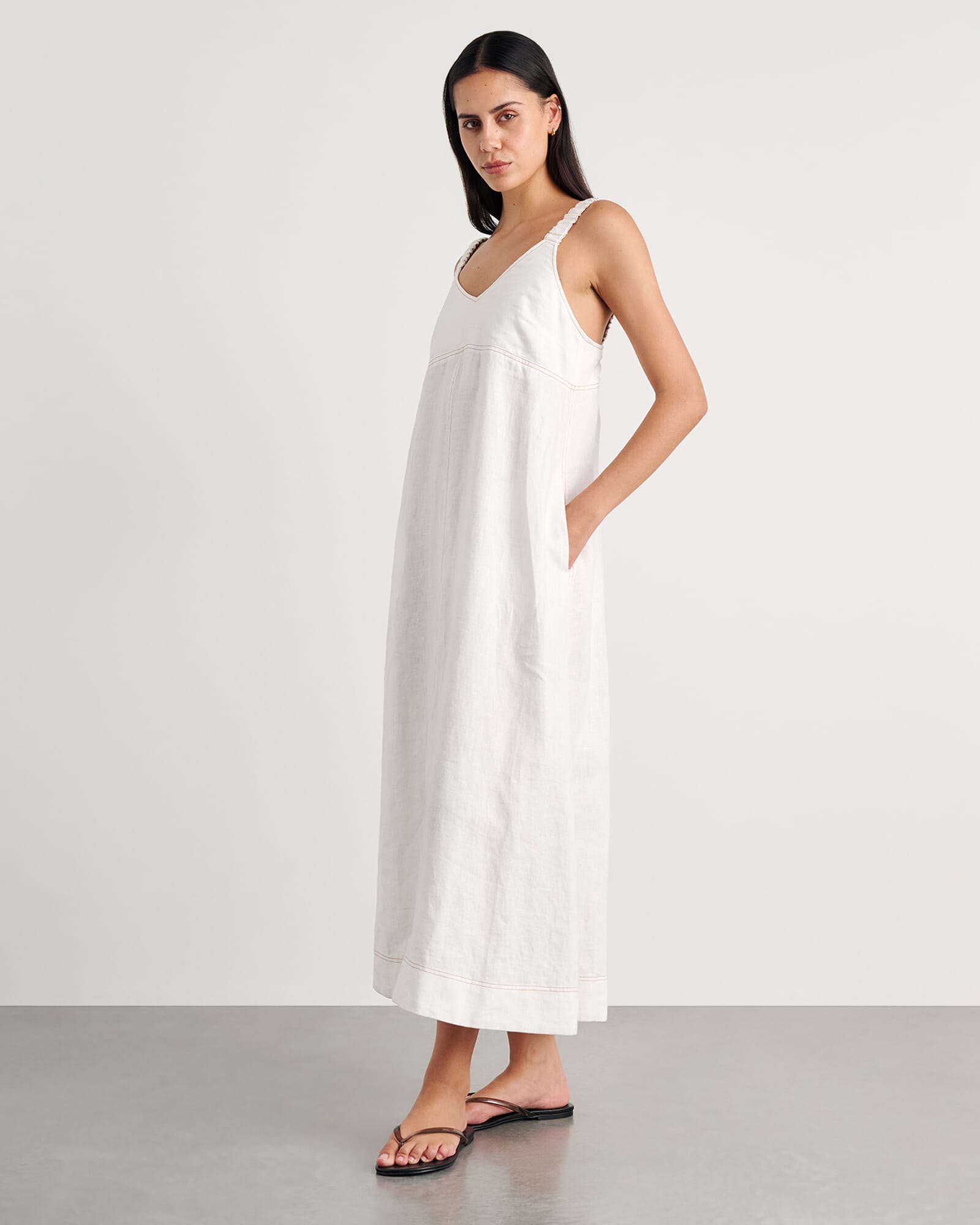 JAG sara linen midi dress white