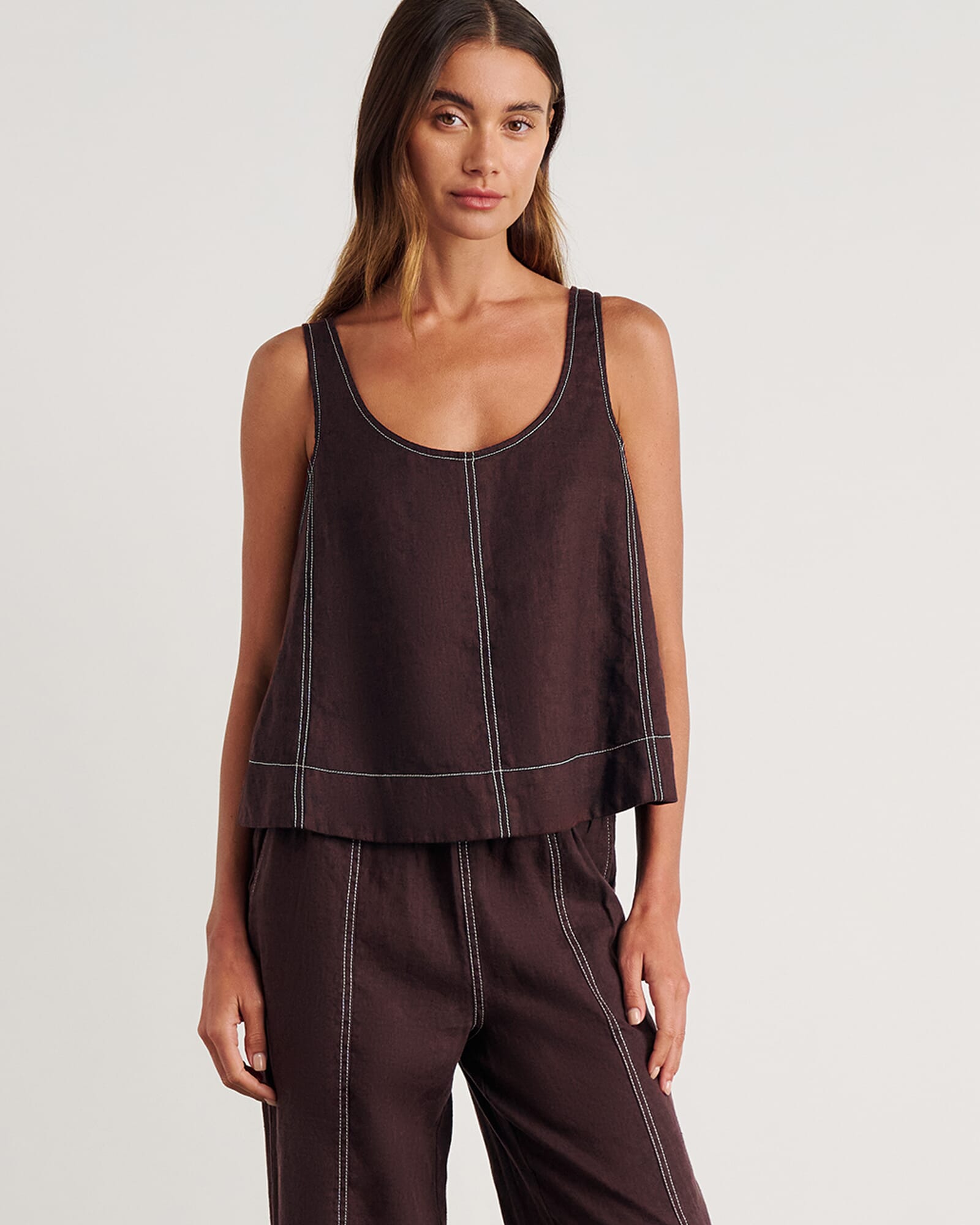 JAG sabine linen scoop cami darkchocolate