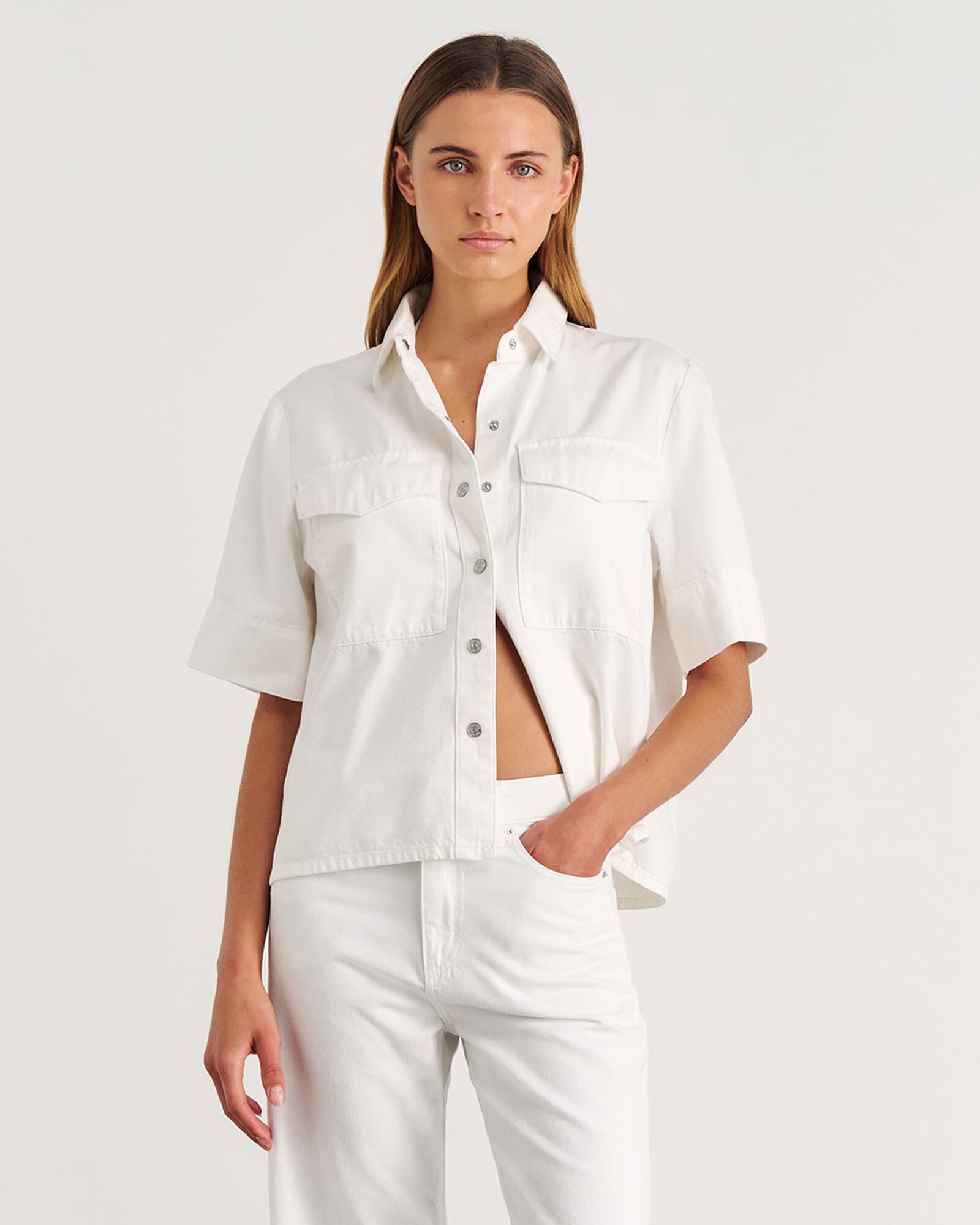 JAG carrie denim short sleeve shirt white