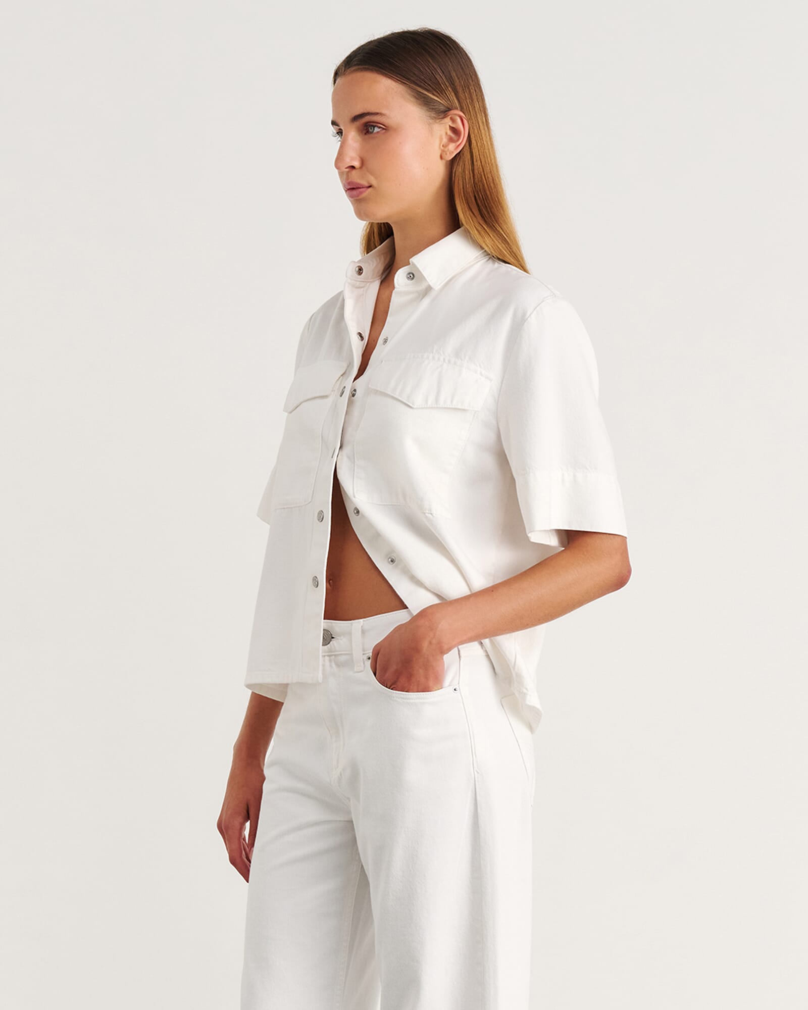 JAG carrie denim short sleeve shirt white
