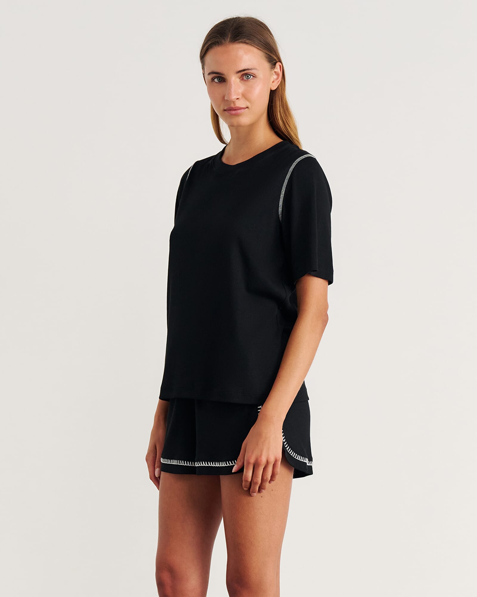 JAG celina blanket stitch tee black