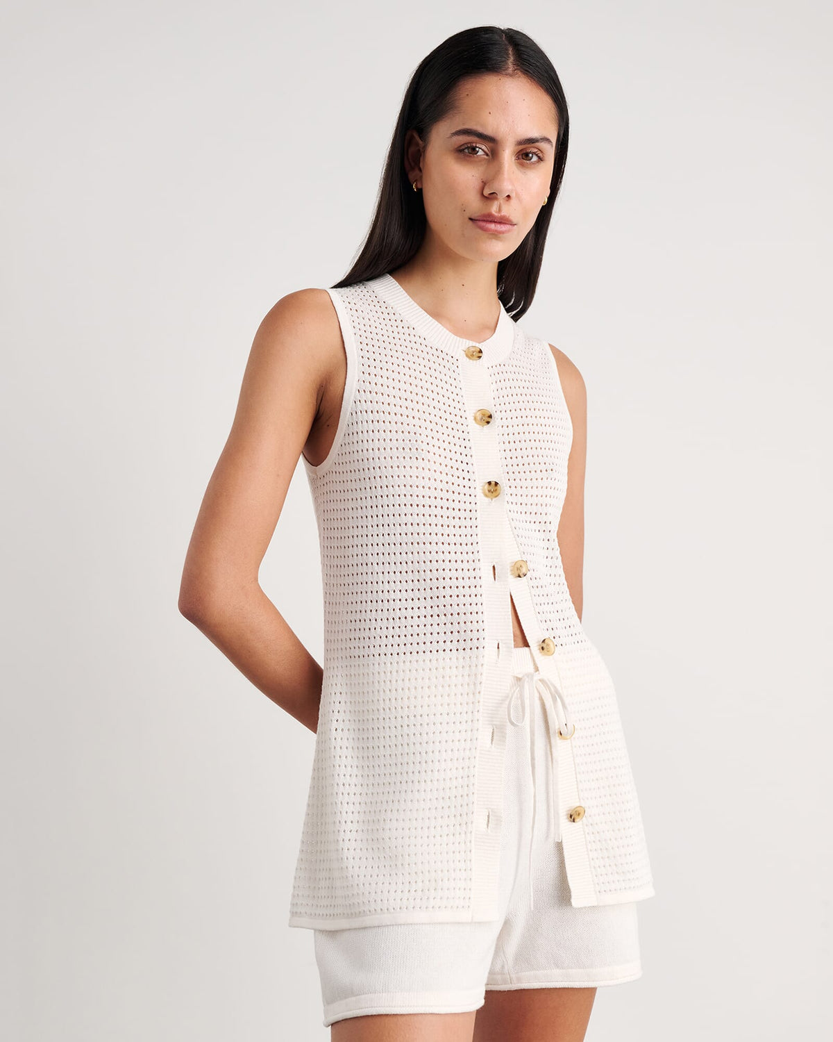 JAG brita longline knit vest milk