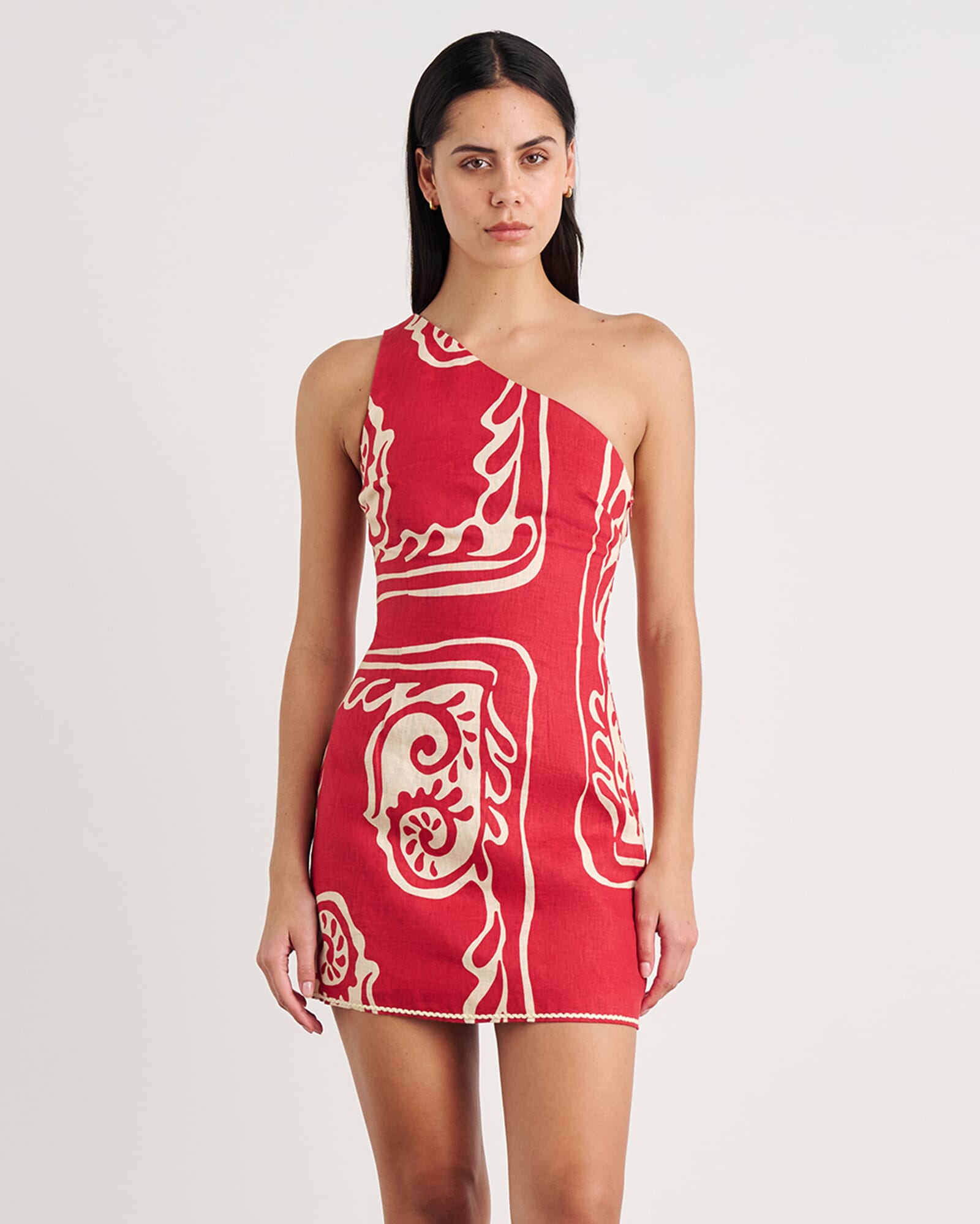 JAG ceezee asymmetric linen mini dress redmulti