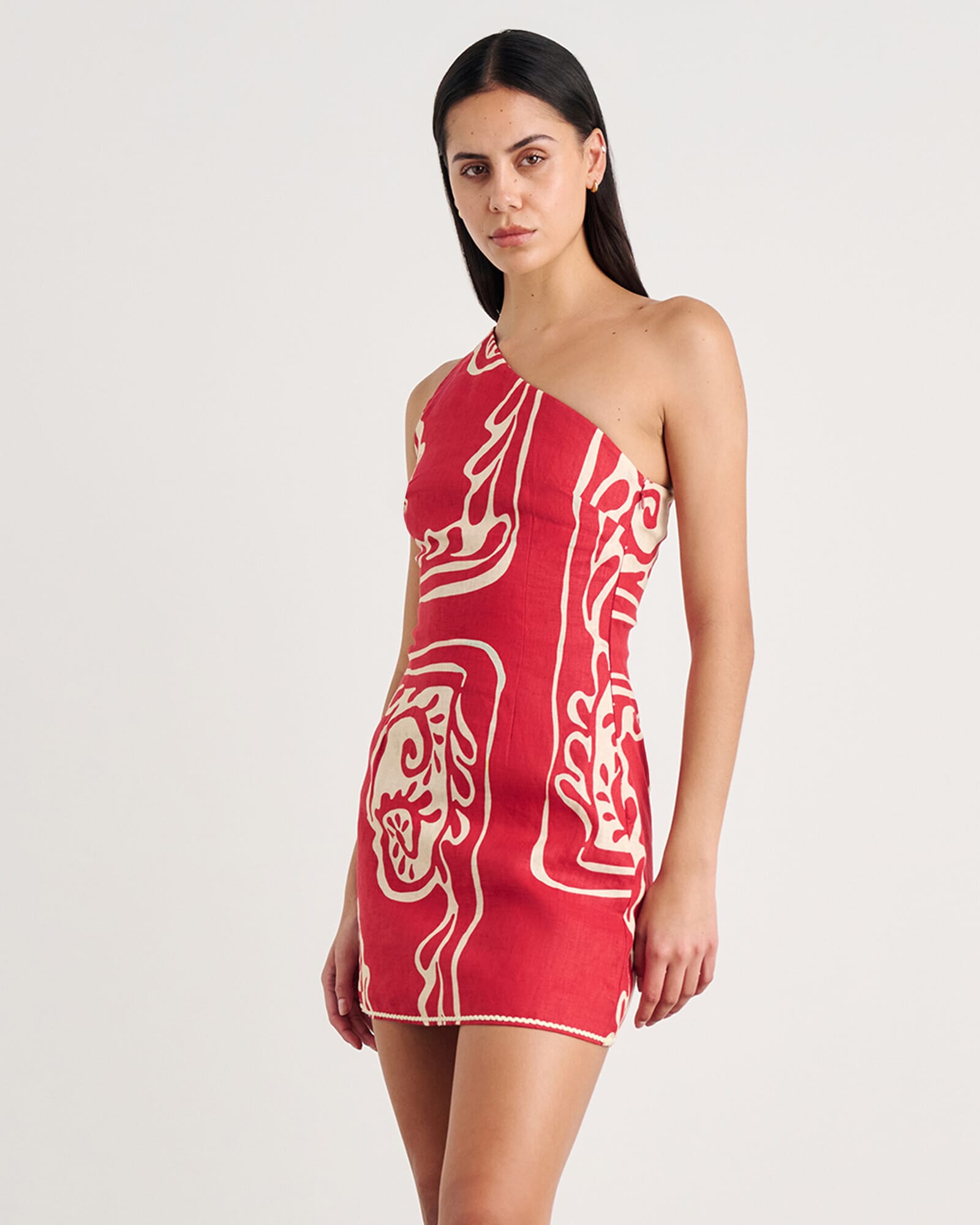 JAG ceezee asymmetric linen mini dress redmulti