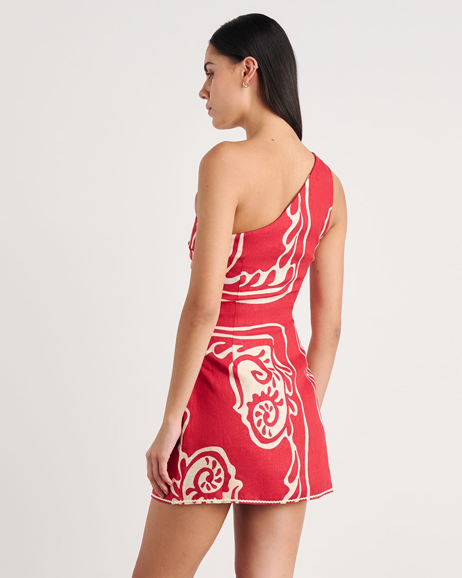 JAG ceezee asymmetric linen mini dress redmulti