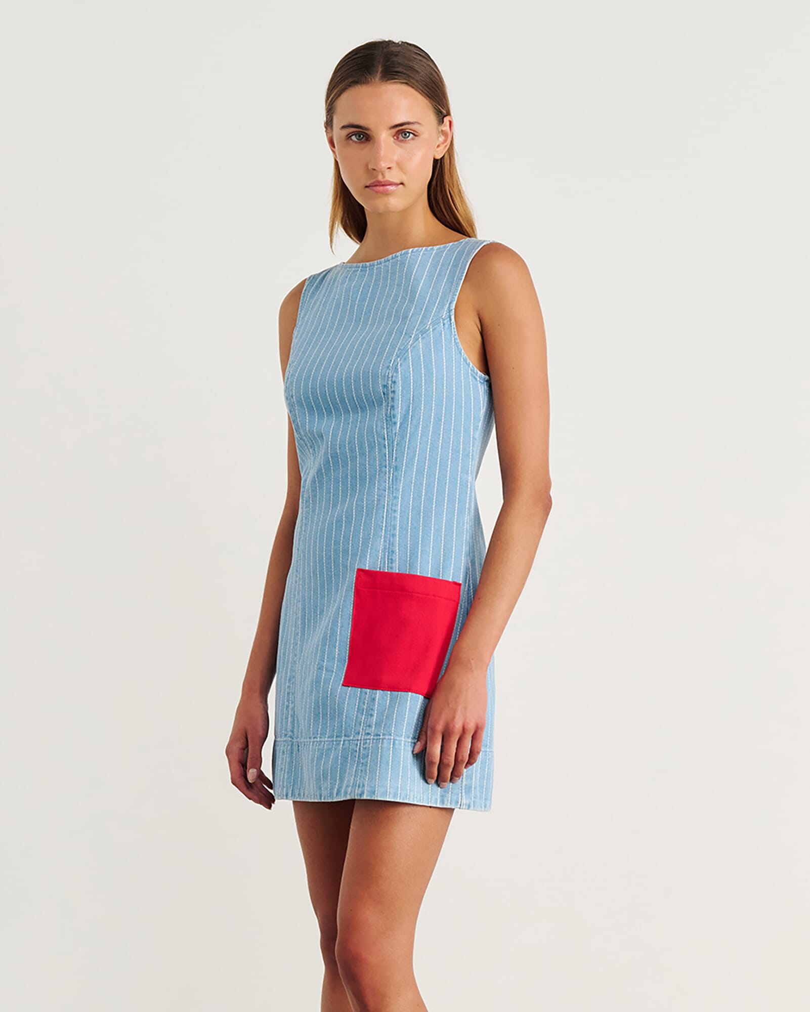 JAG nfw stripe denim shift dress palebluewhite