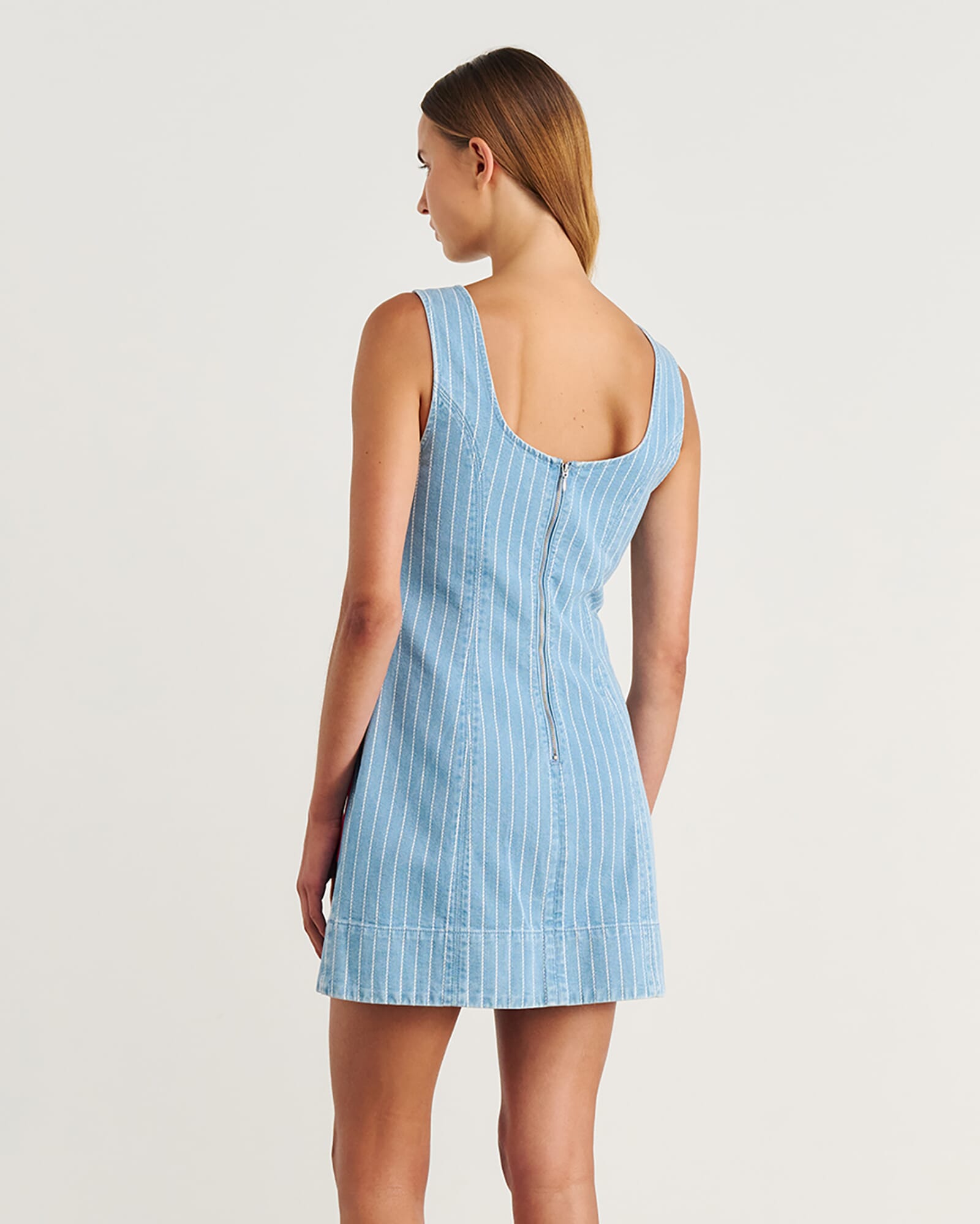 JAG nfw stripe denim shift dress palebluewhite