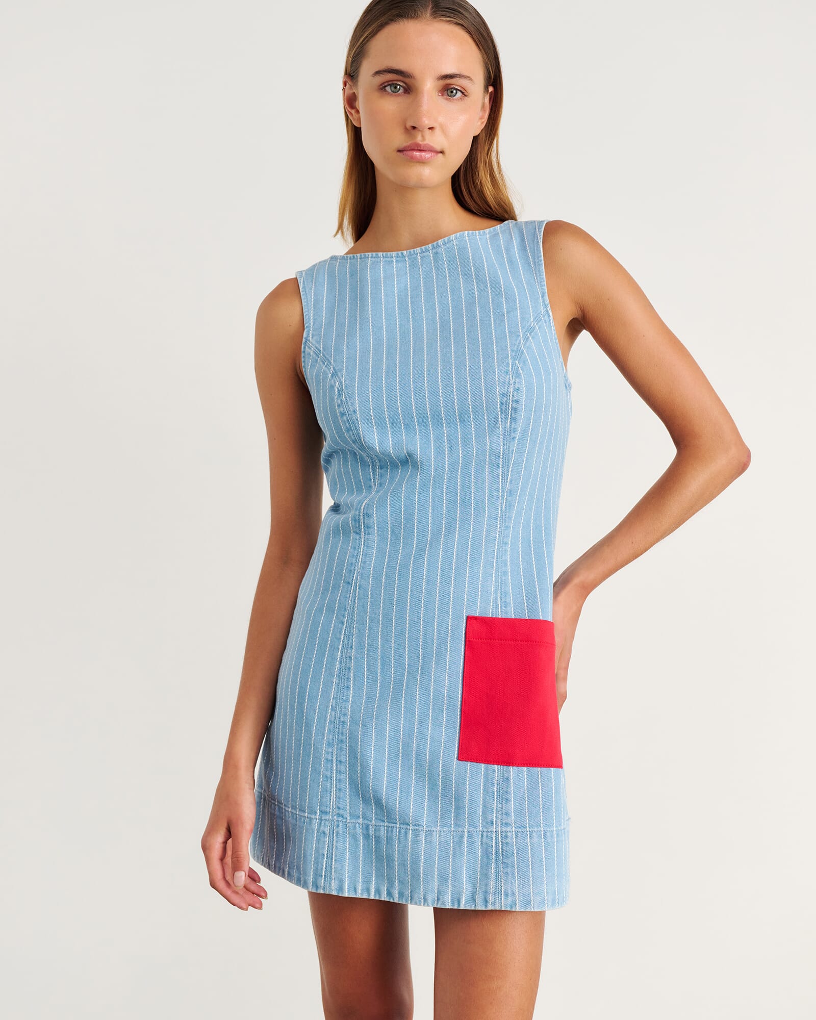 JAG nfw stripe denim shift dress palebluewhite