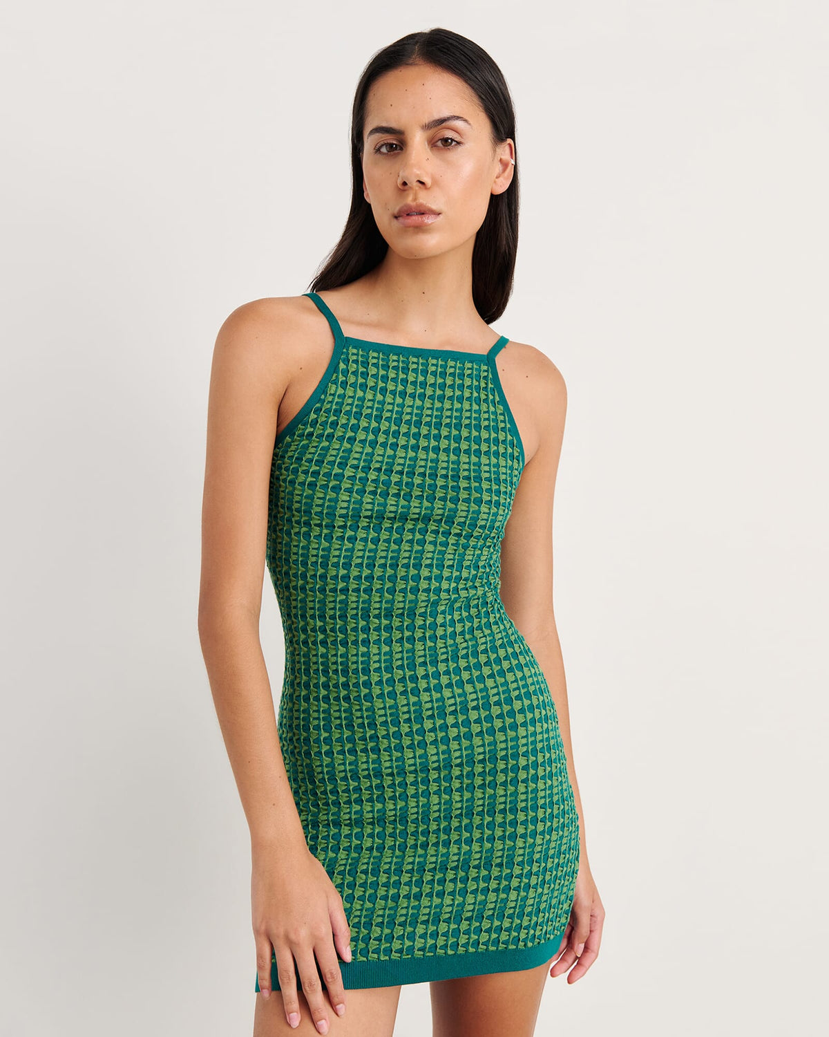 JAG kelly contrast knit mini dress greenmulti