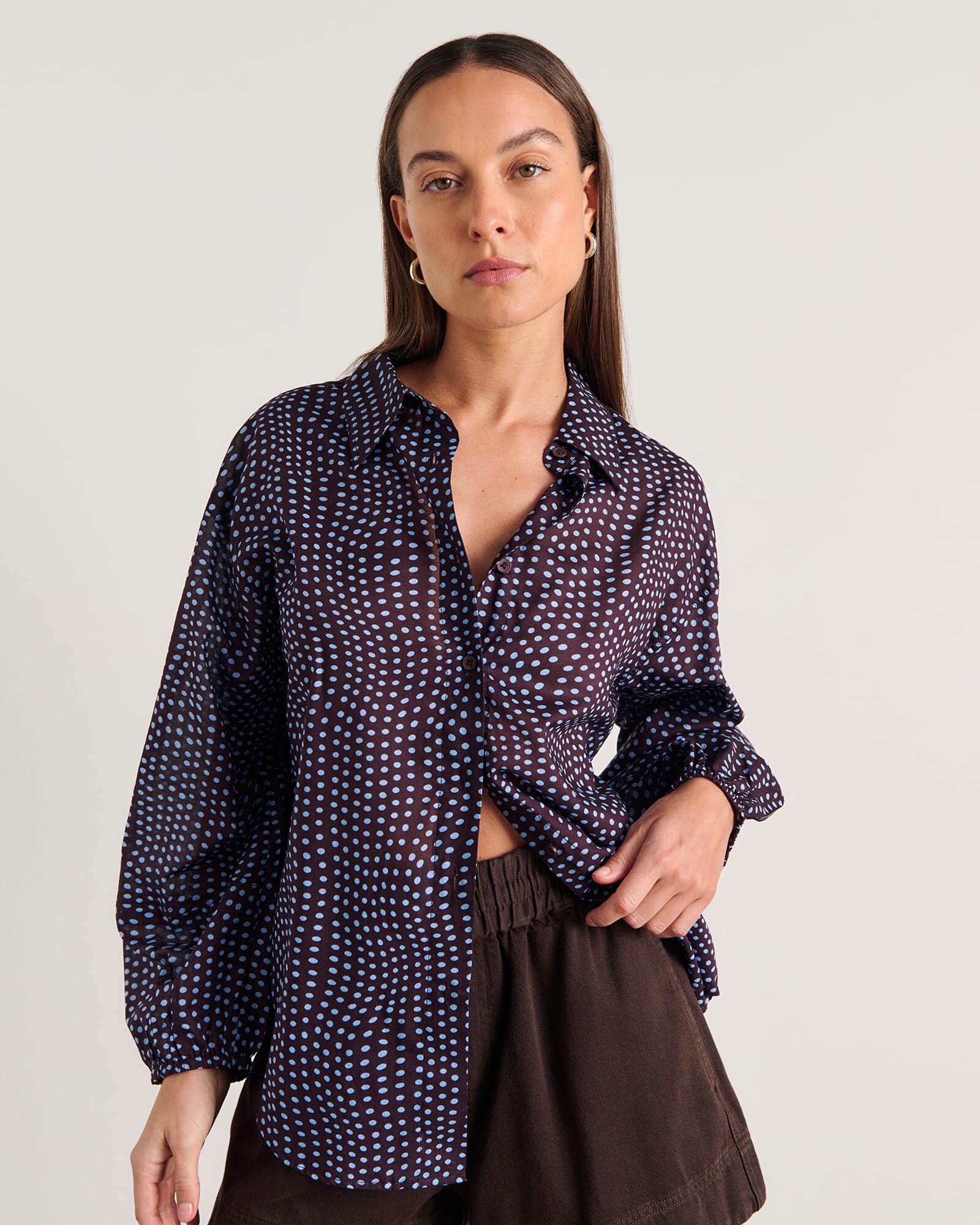 JAG ania spot long sleeve shirt brownmulti