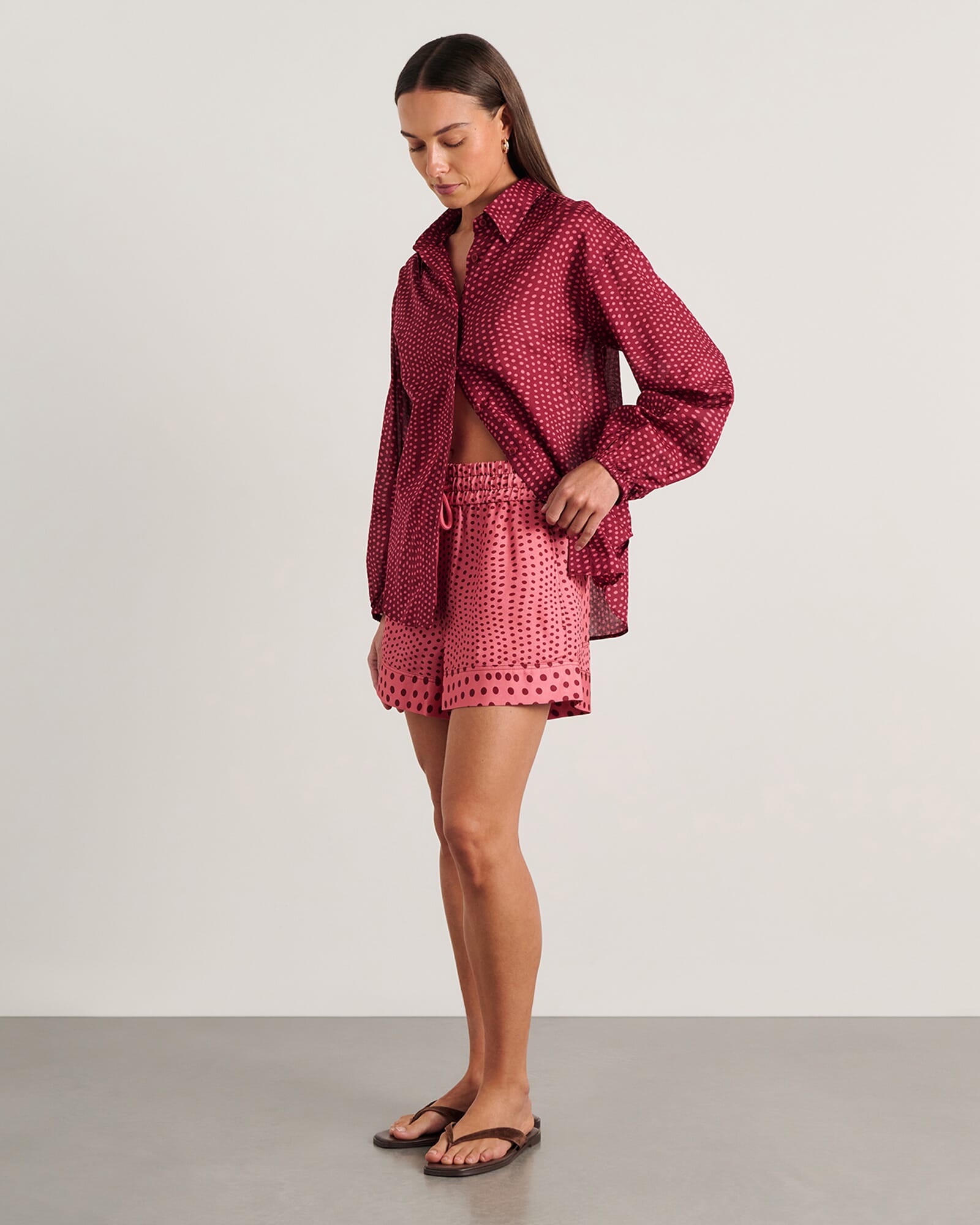 JAG ania spot long sleeve shirt pinkmulti