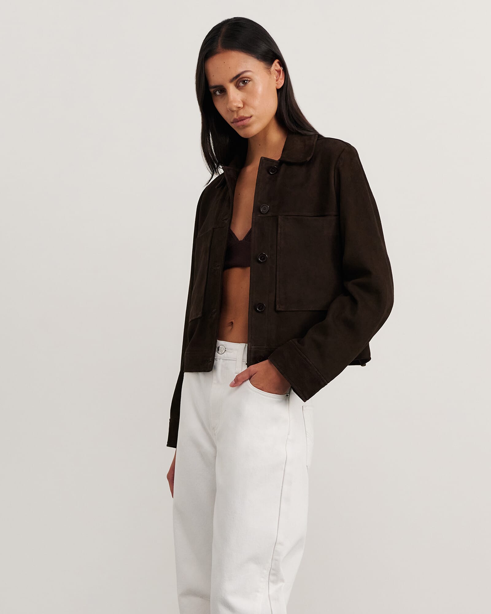 JAG ophelia suede crop shacket darkchocolate