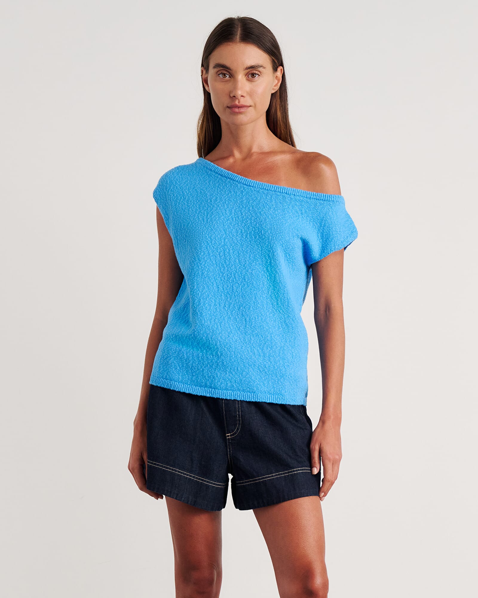 JAG arden off shoulder knit belleblue