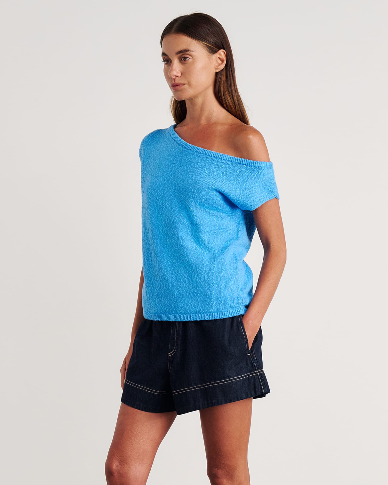 JAG arden off shoulder knit belleblue