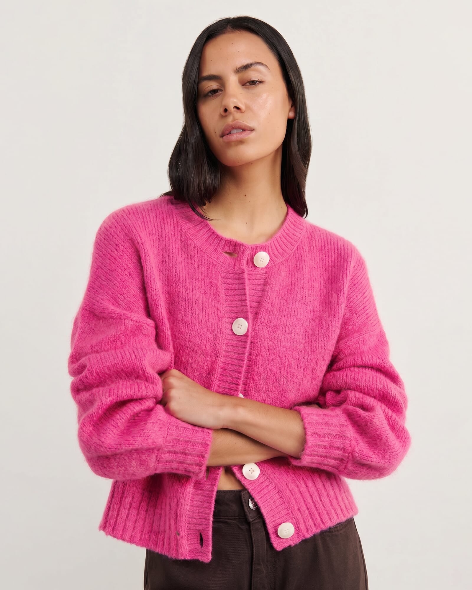JAG lily fluffy knit cardigan peony