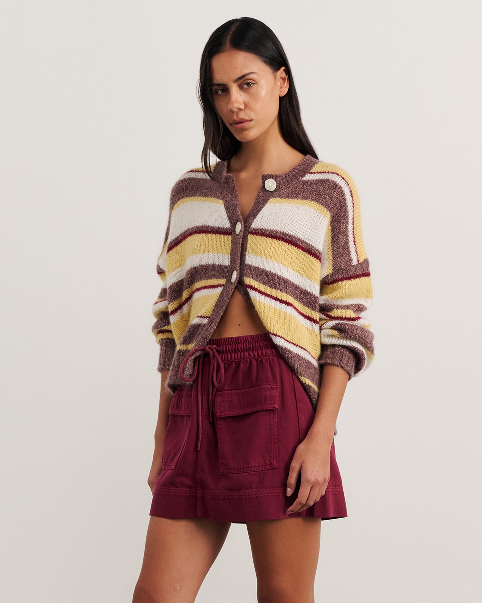 JAG lily fluffy knit cardigan yellowmulti